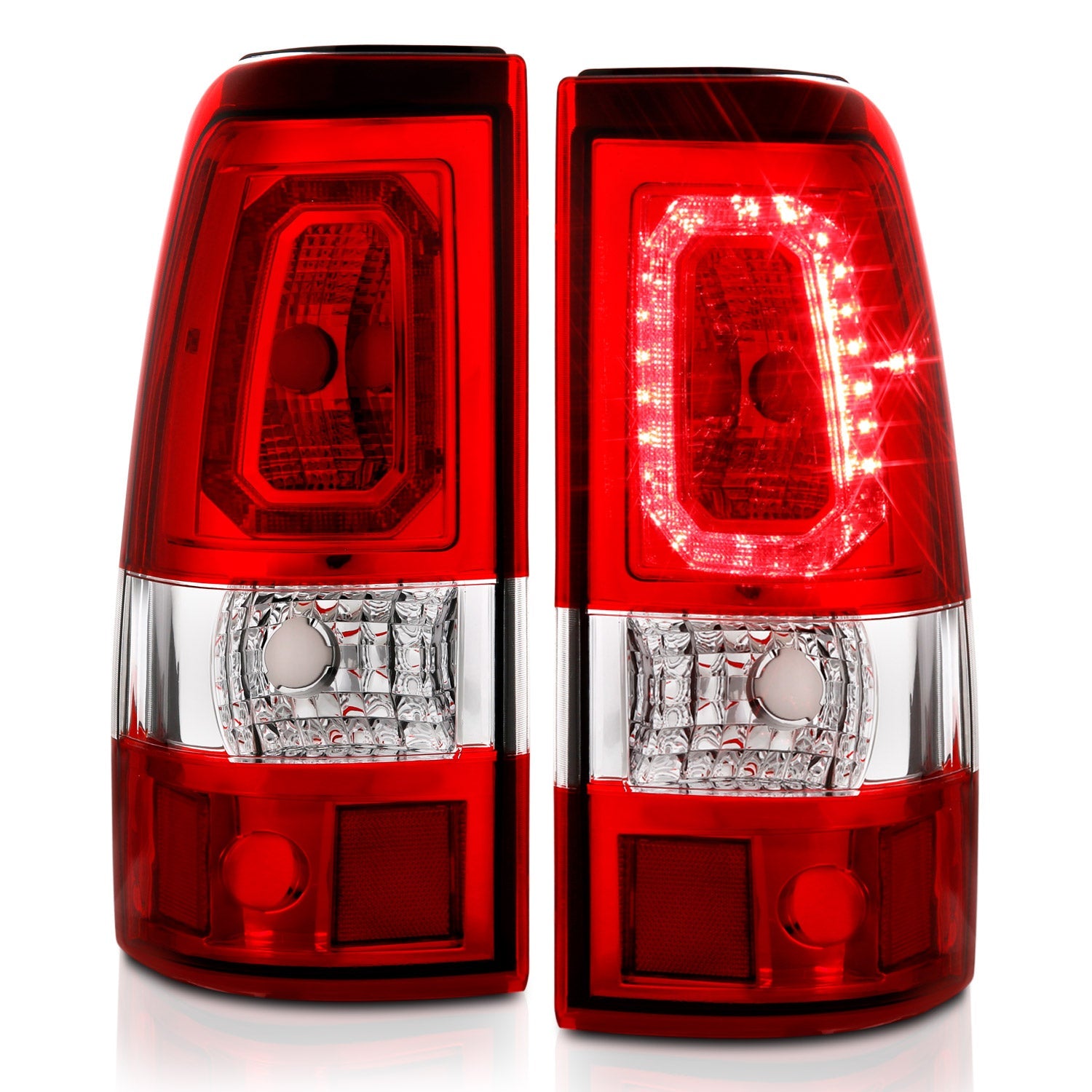 CHEVY SILVERADO 03-06 1500/2500/3500 / 07 SILVERADO CLASSIC LED BAR STYLE TAIL LIGHTS CHROME RED/CLEAR LENS (SINGLE REAR WHEEL)