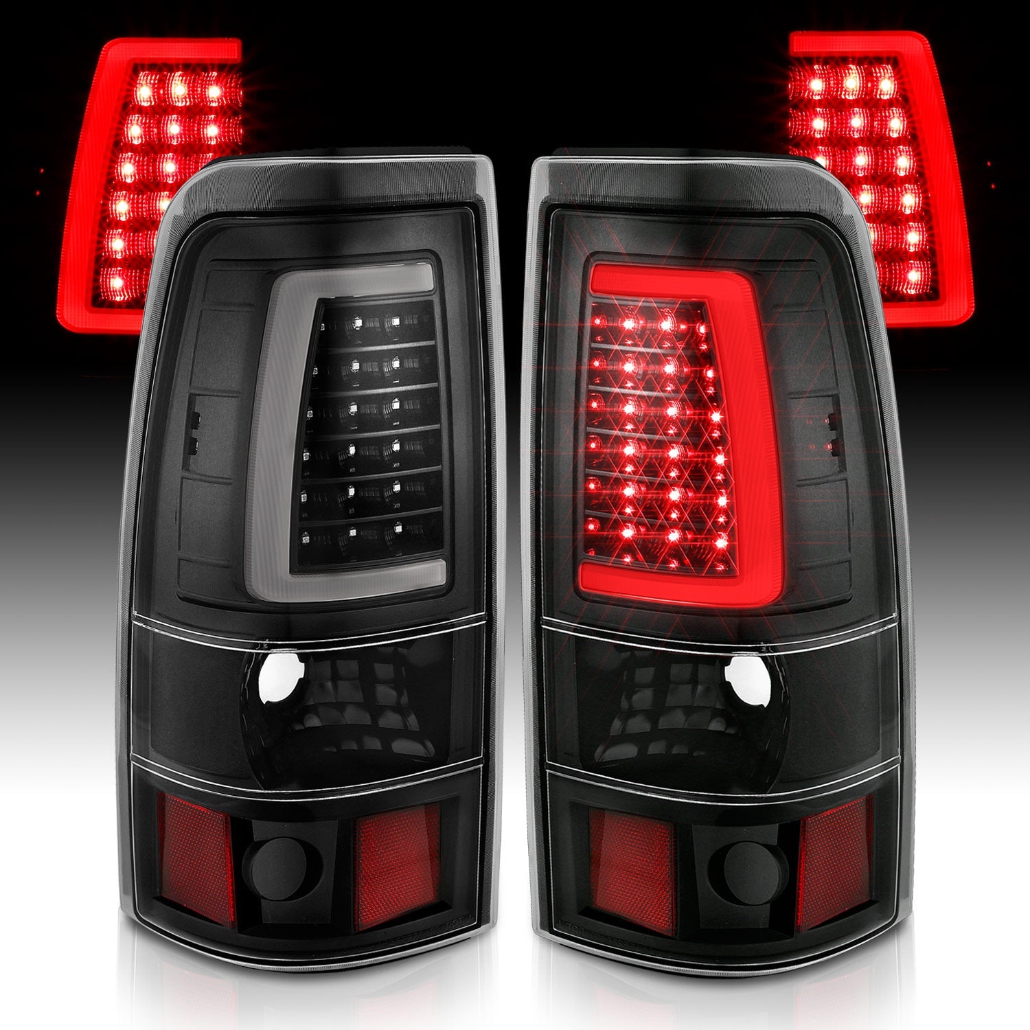 CHEVY SILVERADO 1500/2500 99-02 / 3500 01-03 / GMC SIERRA 1500/2500 99-06 LED C BAR STYLE TAIL LIGHTS BLACK CLEAR LENS