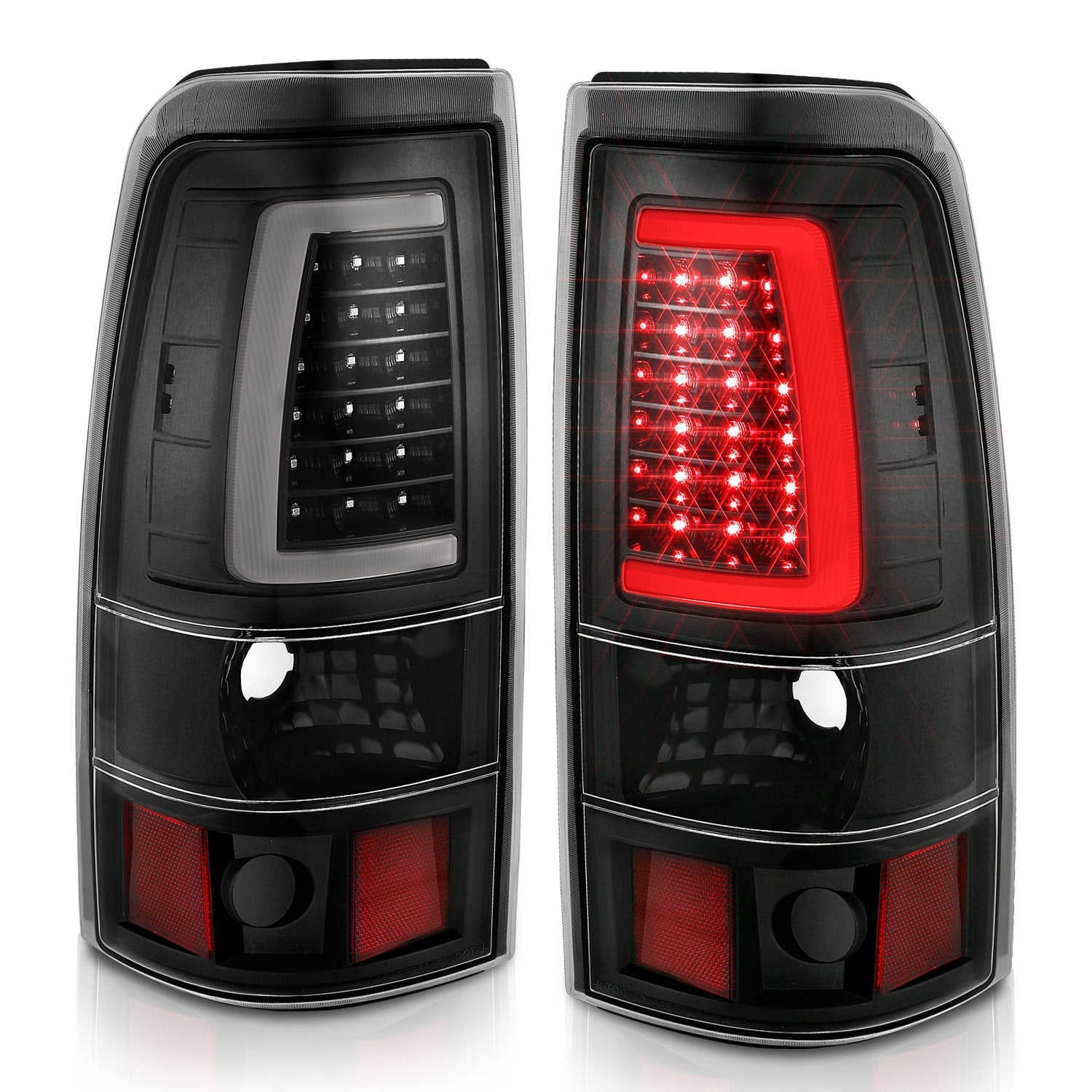 CHEVY SILVERADO 1500/2500 99-02 / 3500 01-03 / GMC SIERRA 1500/2500 99-06 LED C BAR STYLE TAIL LIGHTS BLACK CLEAR LENS
