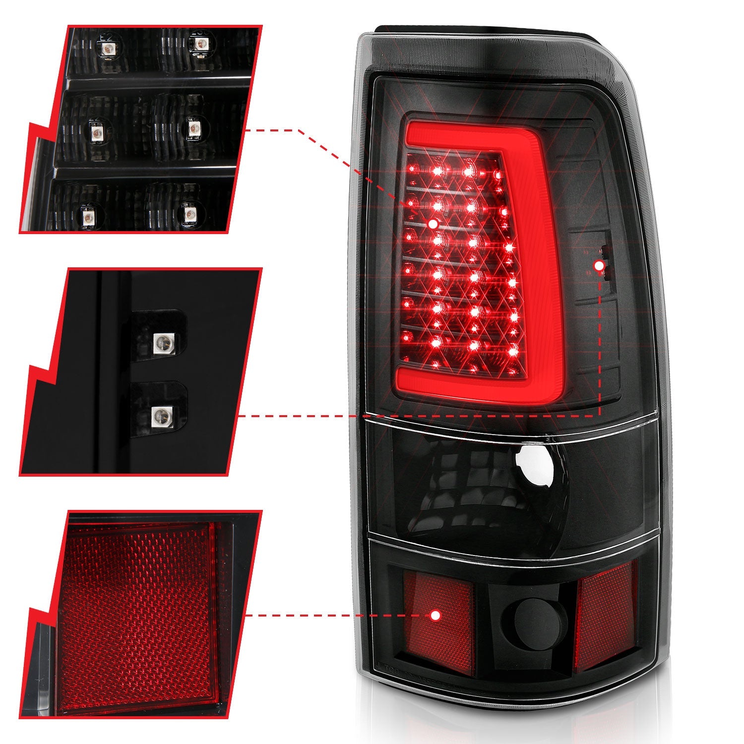 CHEVY SILVERADO 03-06 1500/2500/3500 / 07 SILVERADO CLASSIC LED C BAR STYLE TAIL LIGHTS BLACK (SINGLE REAR WHEEL)