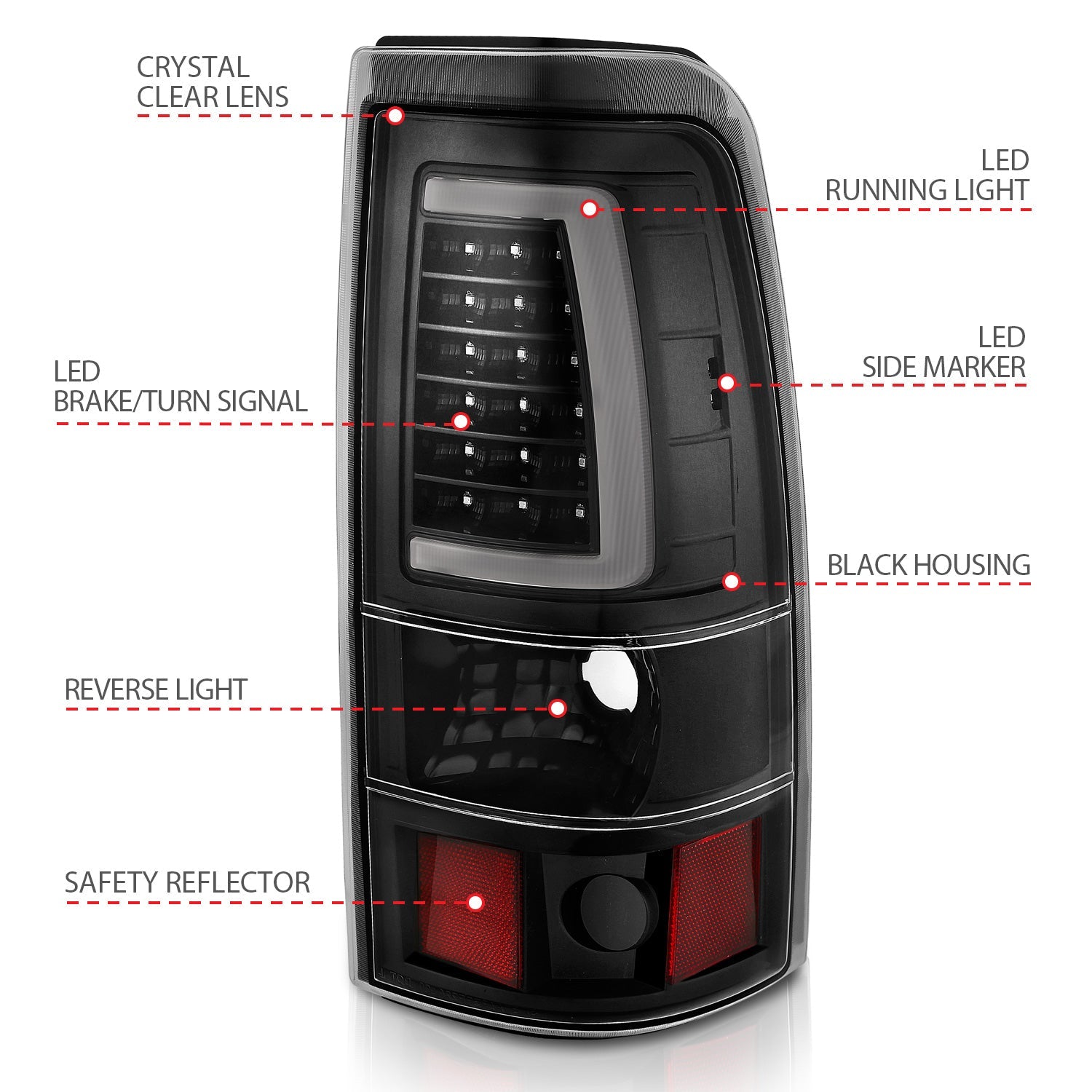CHEVY SILVERADO 03-06 1500/2500/3500 / 07 SILVERADO CLASSIC LED C BAR STYLE TAIL LIGHTS BLACK (SINGLE REAR WHEEL)