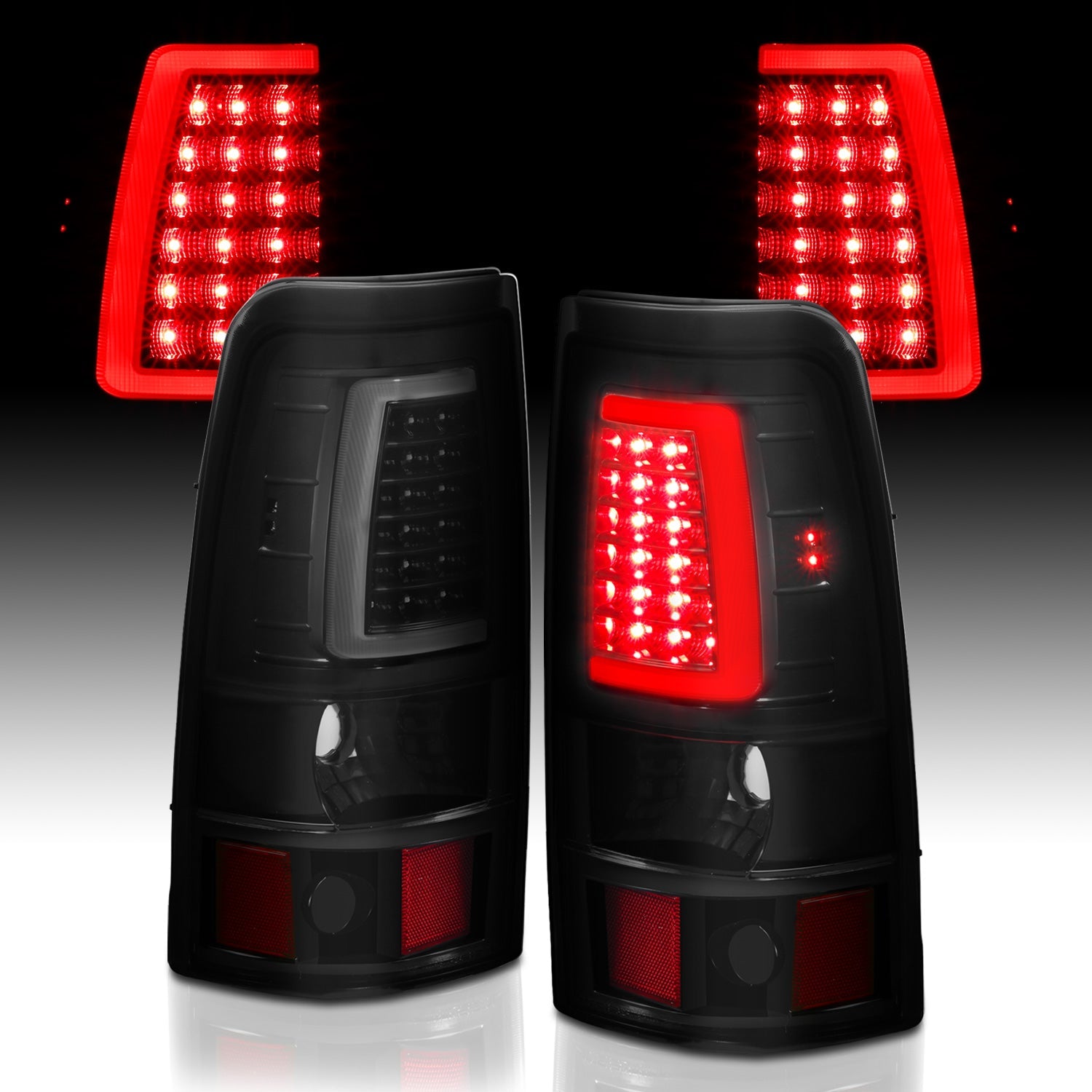 CHEVY SILVERADO 03-06 1500/2500/3500 / 07 SILVERADO CLASSIC LED C BAR STYLE TAIL LIGHTS BLACK SMOKE LENS(SINGLE REAR WHEEL)