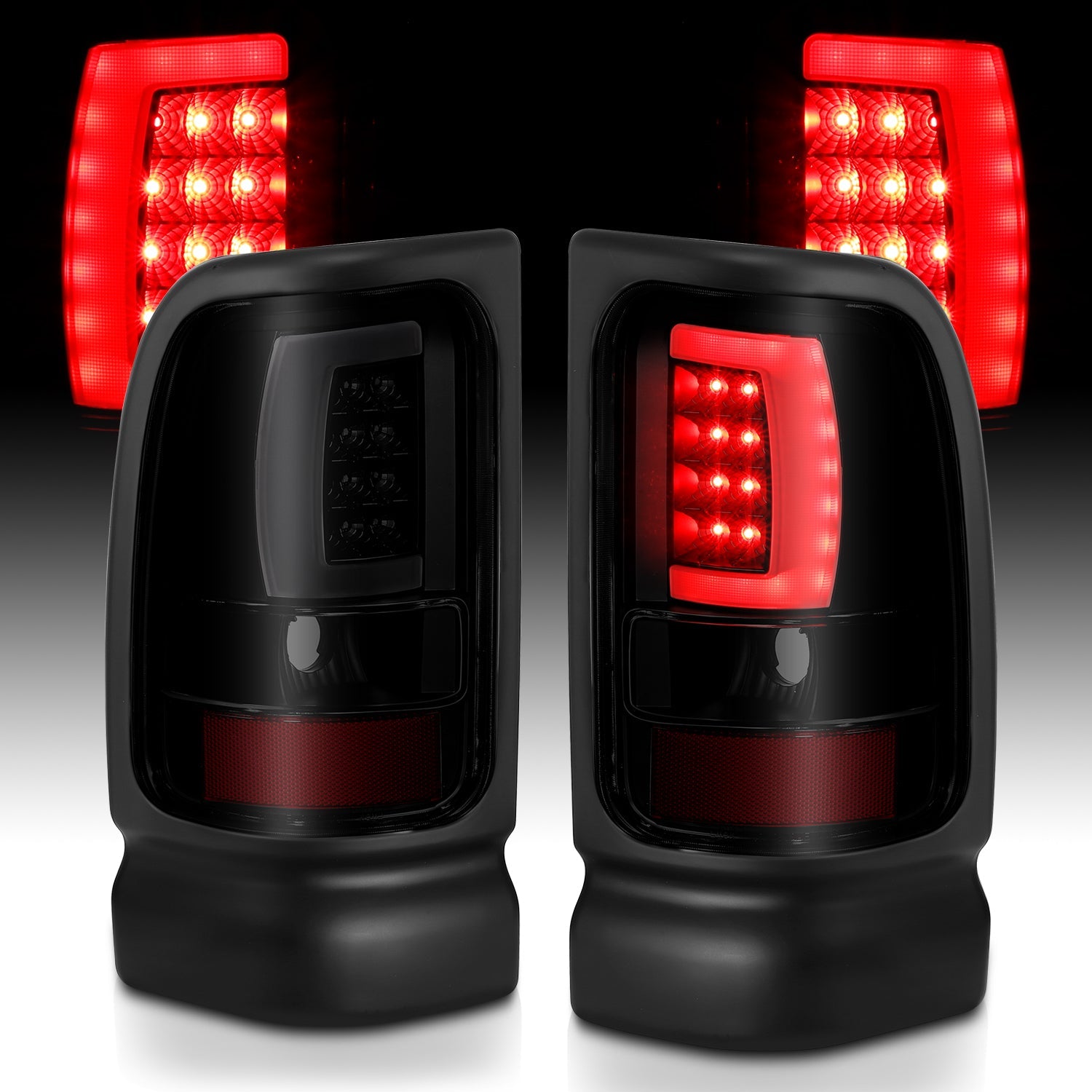 DODGE RAM 1500 94-01 2500/3500 94-02 LED PLANK STYLE TAIL LIGHTS BLACK SMOKE LENS