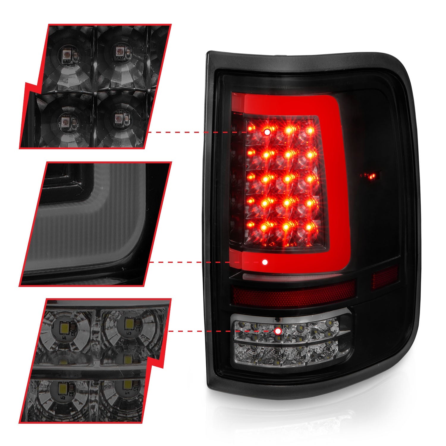 FORD F-150 04-08 FULL LED C BAR TAIL LIGHTS BLACK SMOKE LENS