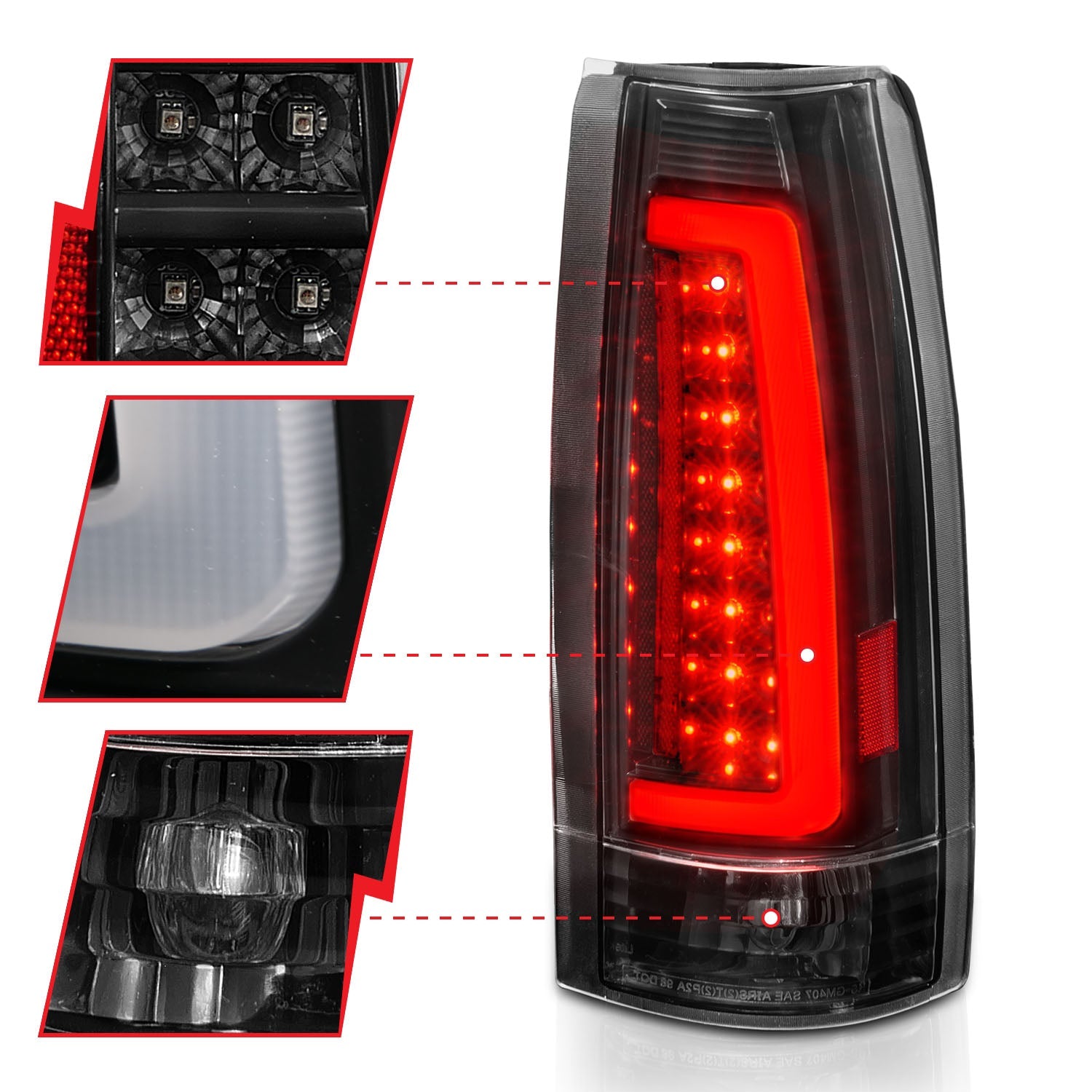 CHEVY/GMC C/K 1500/2500 88-98 / C/K 3500 88-00 / SUBURBAN 92-99 / TAHOE 95-99 / BLAZER (FULL SIZE) 92-94 / YUKON 92-99 / CADILLAC ESCALADE 99-00 LED C BAR TAIL LIGHTS BLACK