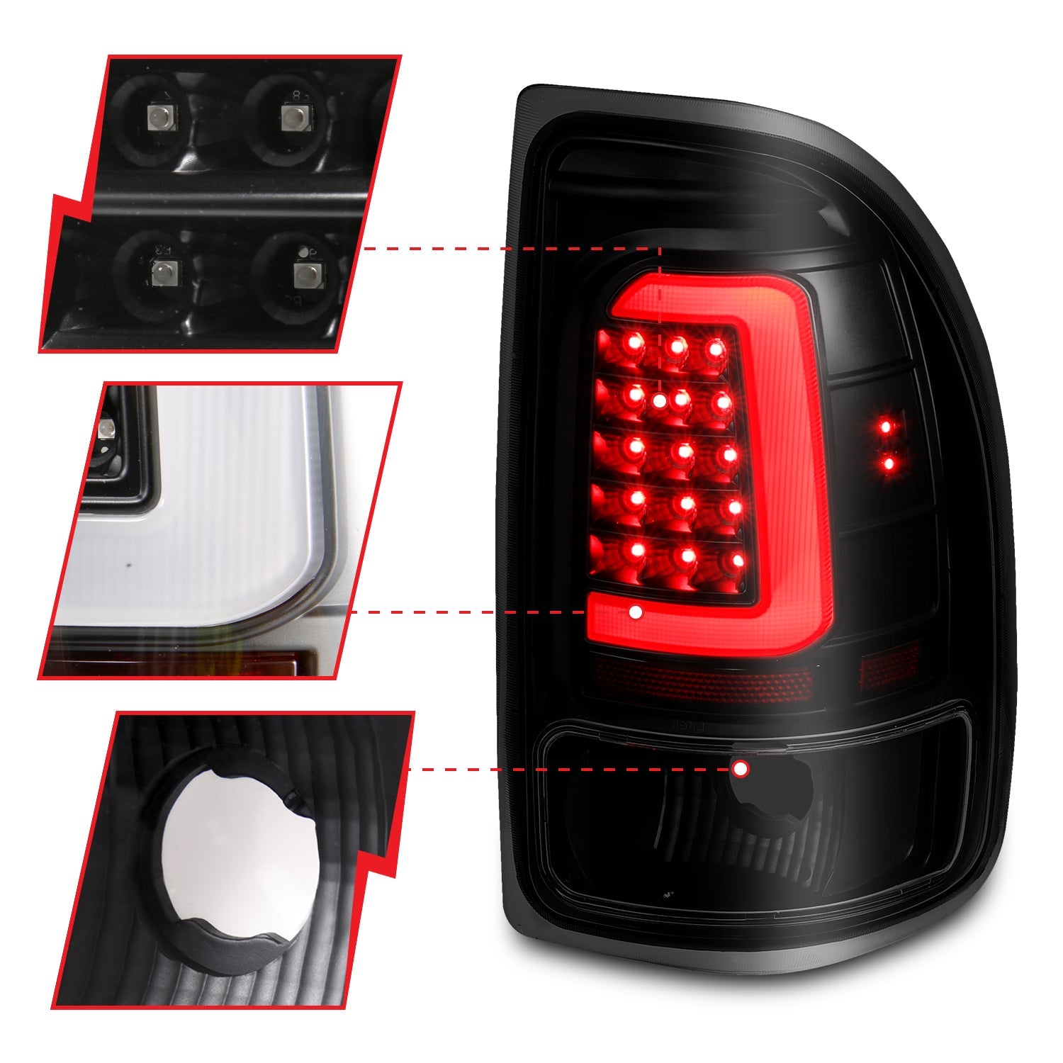 DODGE DAKOTA 97-04 LED BAR STYLE TAIL LIGHTS BLACK SMOKE LENS