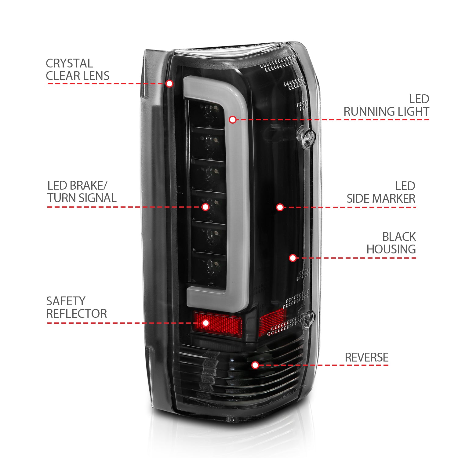 FORD F-150 87-96 / F-250/F-350/F-450 89-98 / BRONCO 87-96 LED C BAR TAIL LIGHTS BLACK CLEAR LENS
