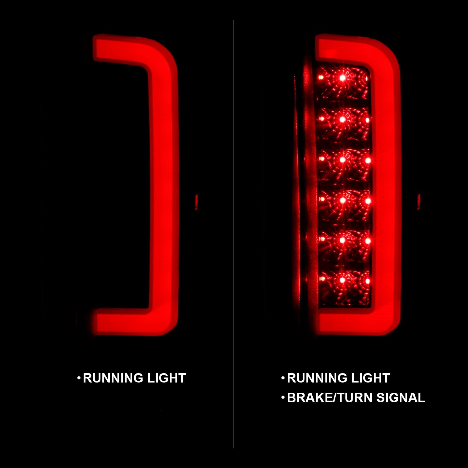 FORD F-150 87-96 / F-250/F-350/F-450 89-98 / BRONCO 87-96 LED C BAR TAIL LIGHTS BLACK SMOKE LENS