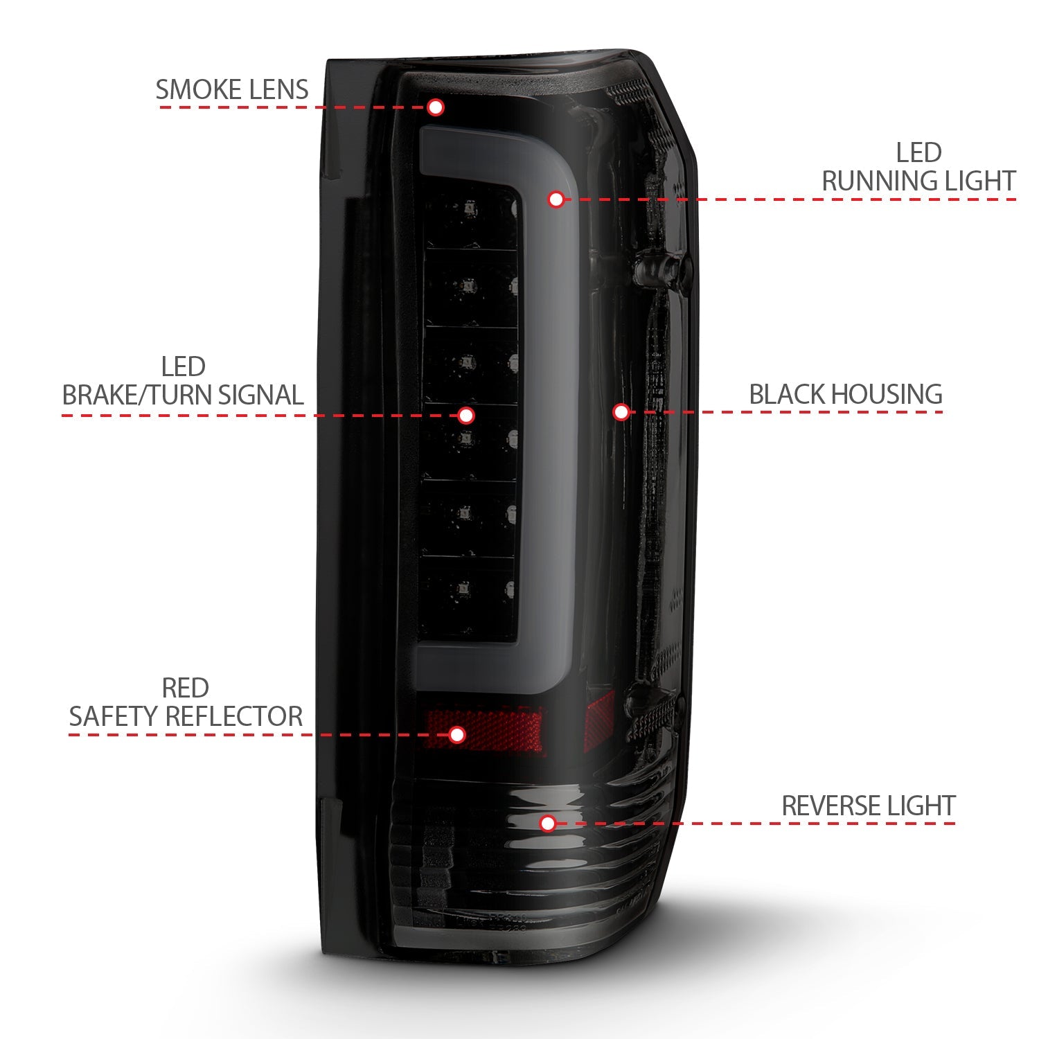 FORD F-150 87-96 / F-250/F-350/F-450 89-98 / BRONCO 87-96 LED C BAR TAIL LIGHTS BLACK SMOKE LENS