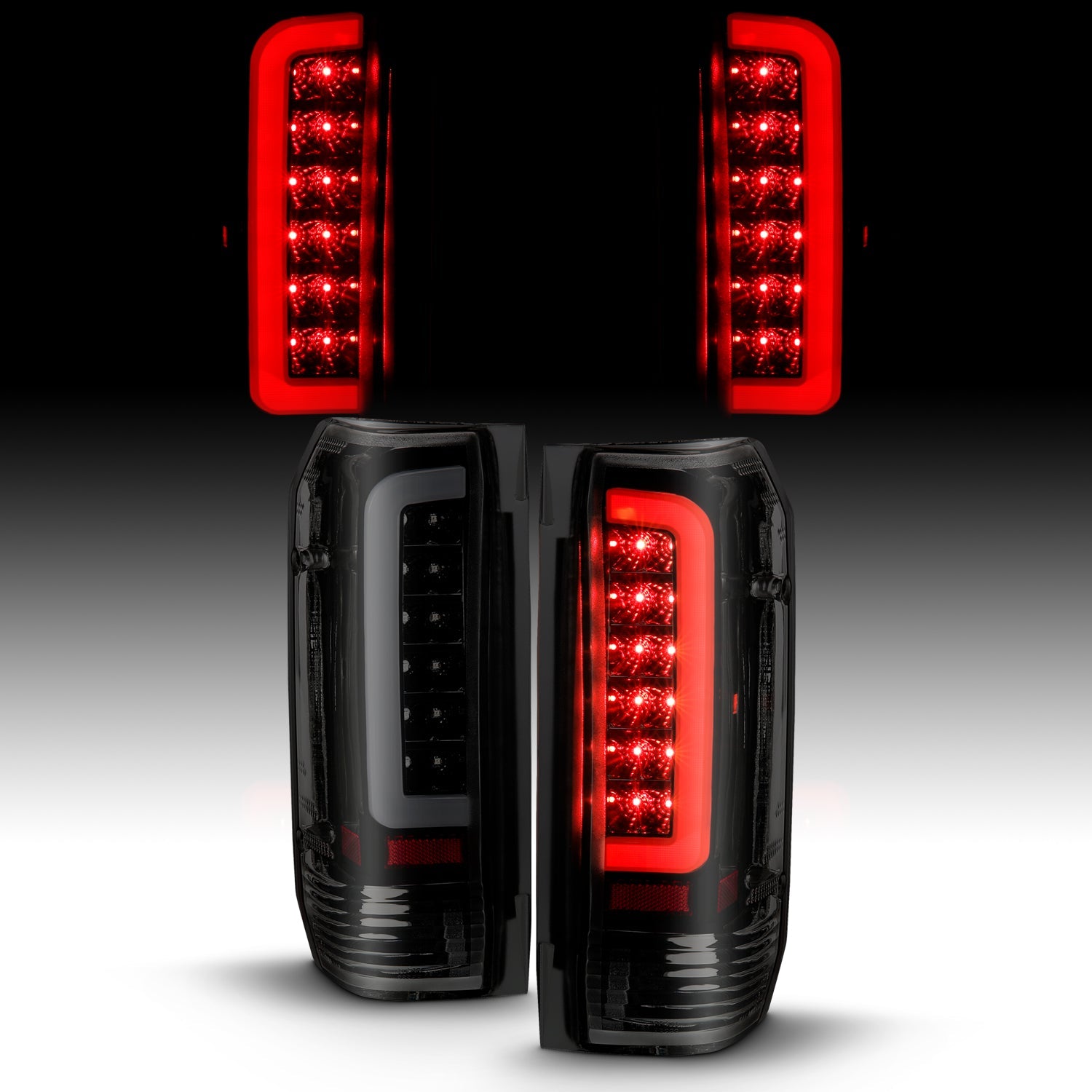 FORD F-150 87-96 / F-250/F-350/F-450 89-98 / BRONCO 87-96 LED C BAR TAIL LIGHTS BLACK SMOKE LENS
