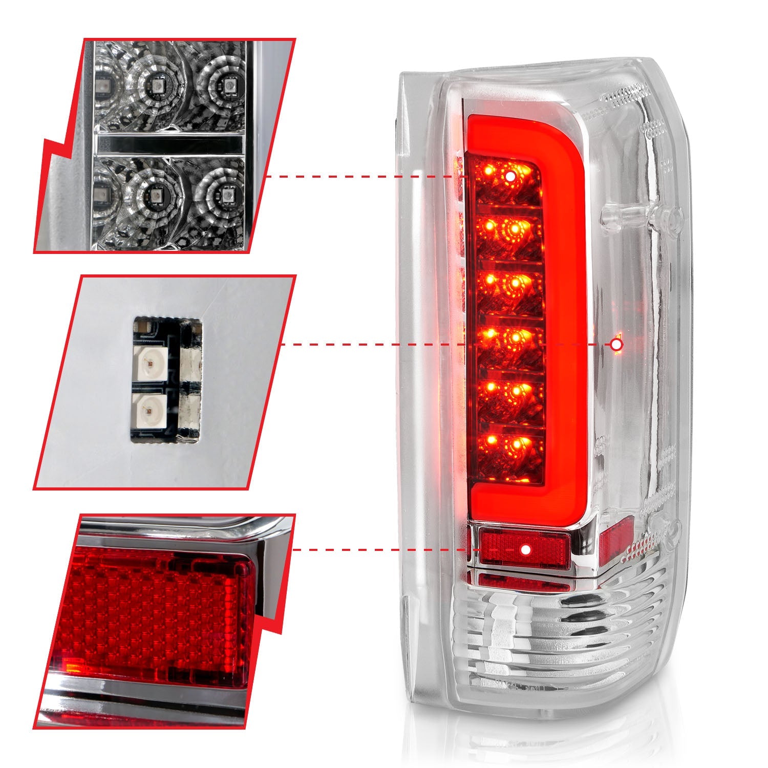 FORD F-150 87-96 / F-250/F-350/F-450 89-98 / BRONCO 87-96 LED C BAR TAIL LIGHTS CHROME CLEAR LENS