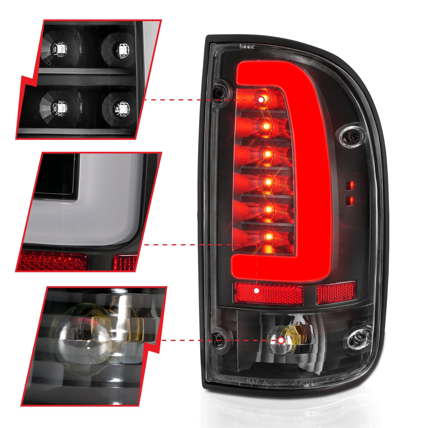 TOYOTA TACOMA 95-00 LED TAIL LIGHTS BLACK CLEAR LENS
