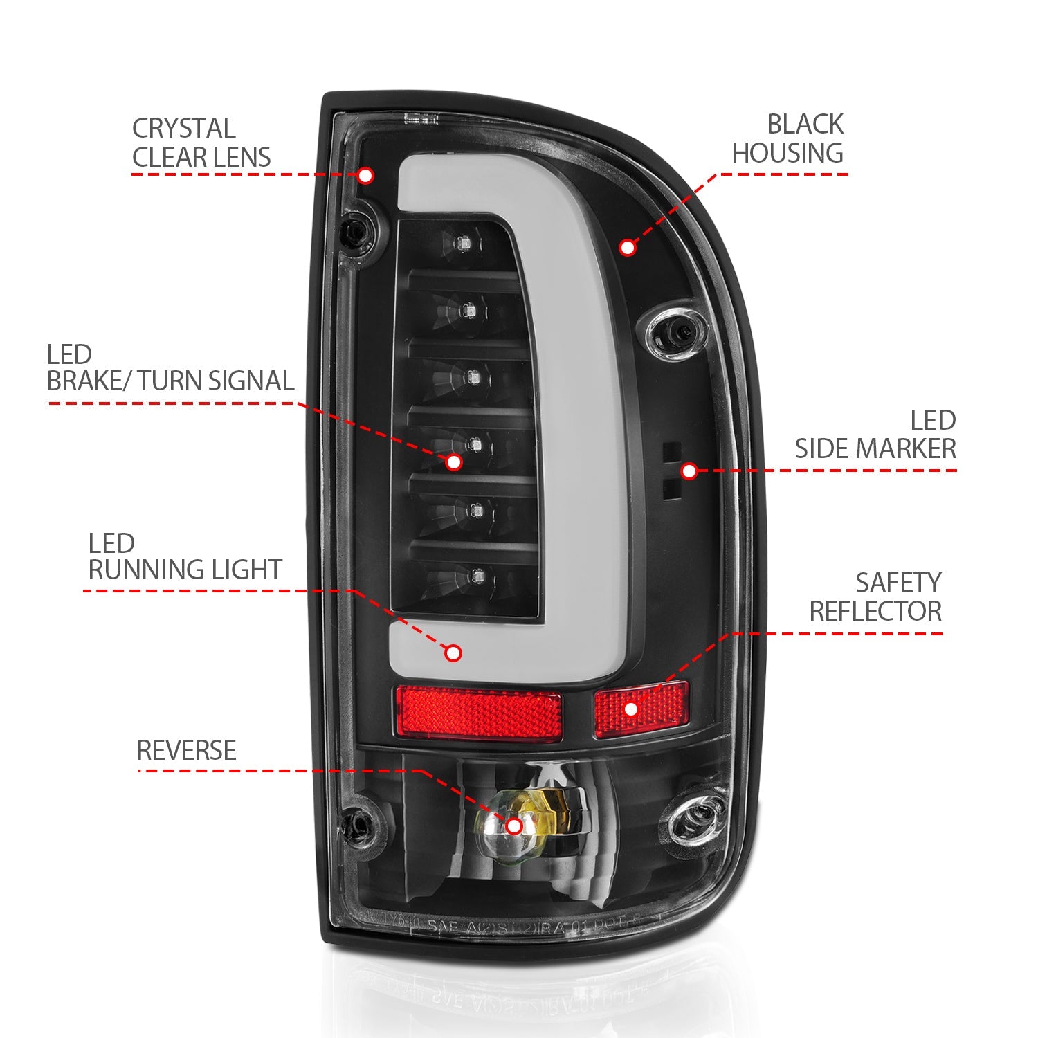 TOYOTA TACOMA 95-00 LED TAIL LIGHTS BLACK CLEAR LENS