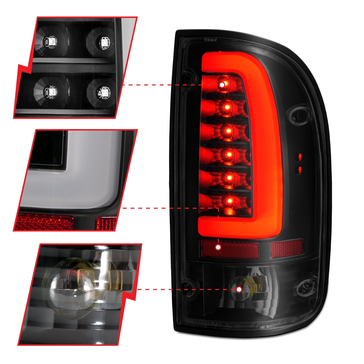 TOYOTA TACOMA 95-00 LED TAIL LIGHTS BLACK SMOKE LENS