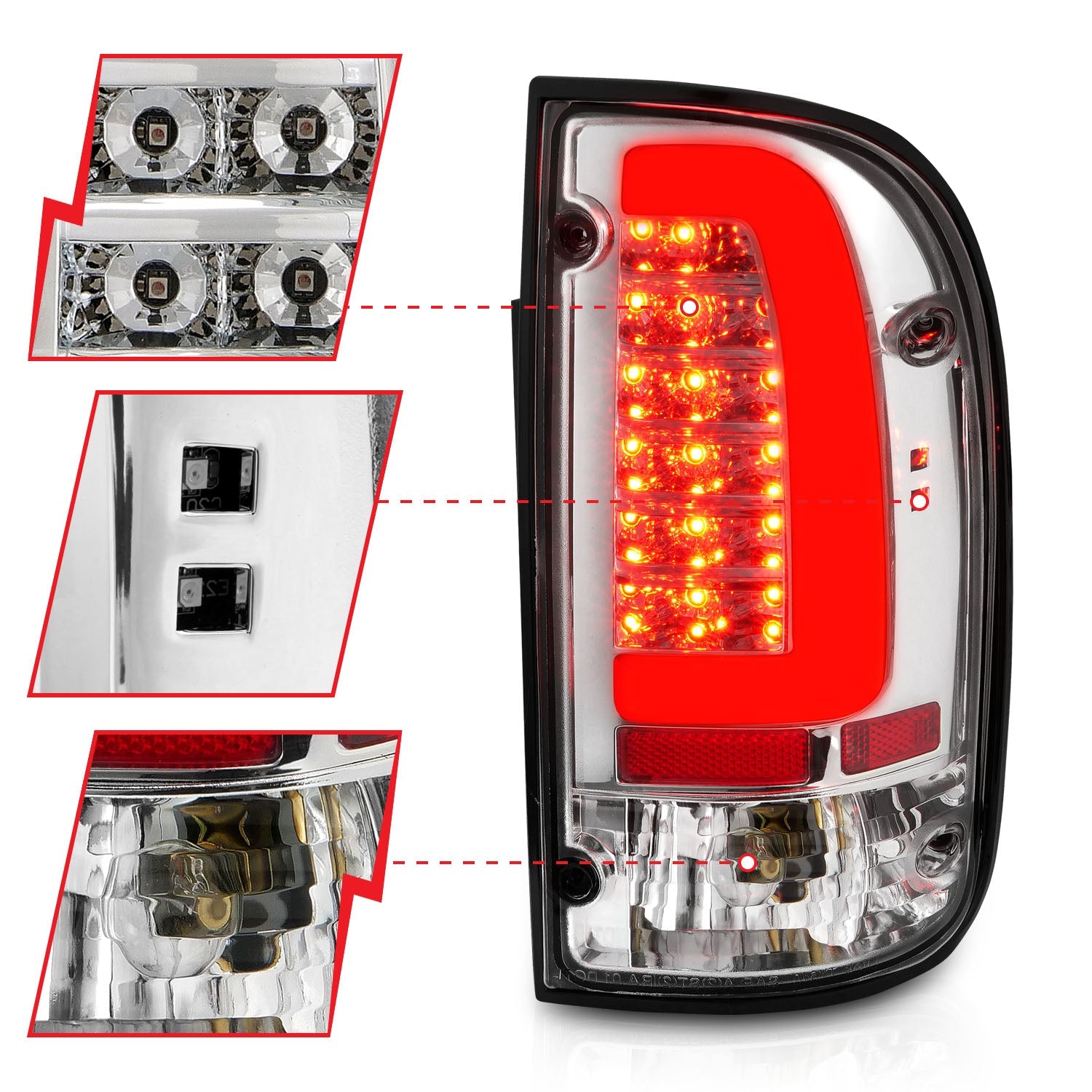 TOYOTA TACOMA 95-00 LED TAIL LIGHTS CHROME CLEAR LENS