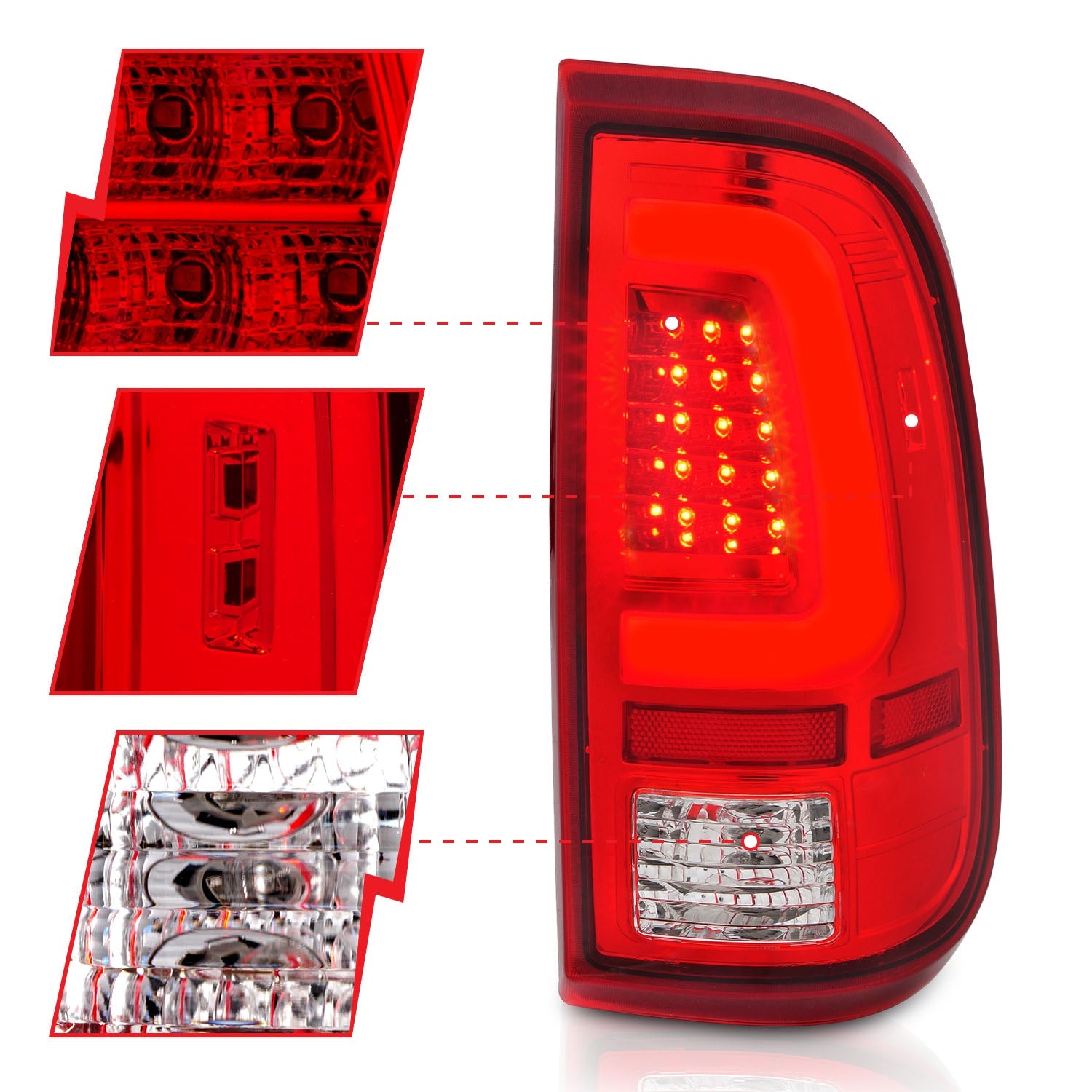FORD F-250/F-350/F-450/F-550 SUPER DUTY 08-16 LED C BAR TAIL LIGHTS CHROME RED/CLEAR LENS