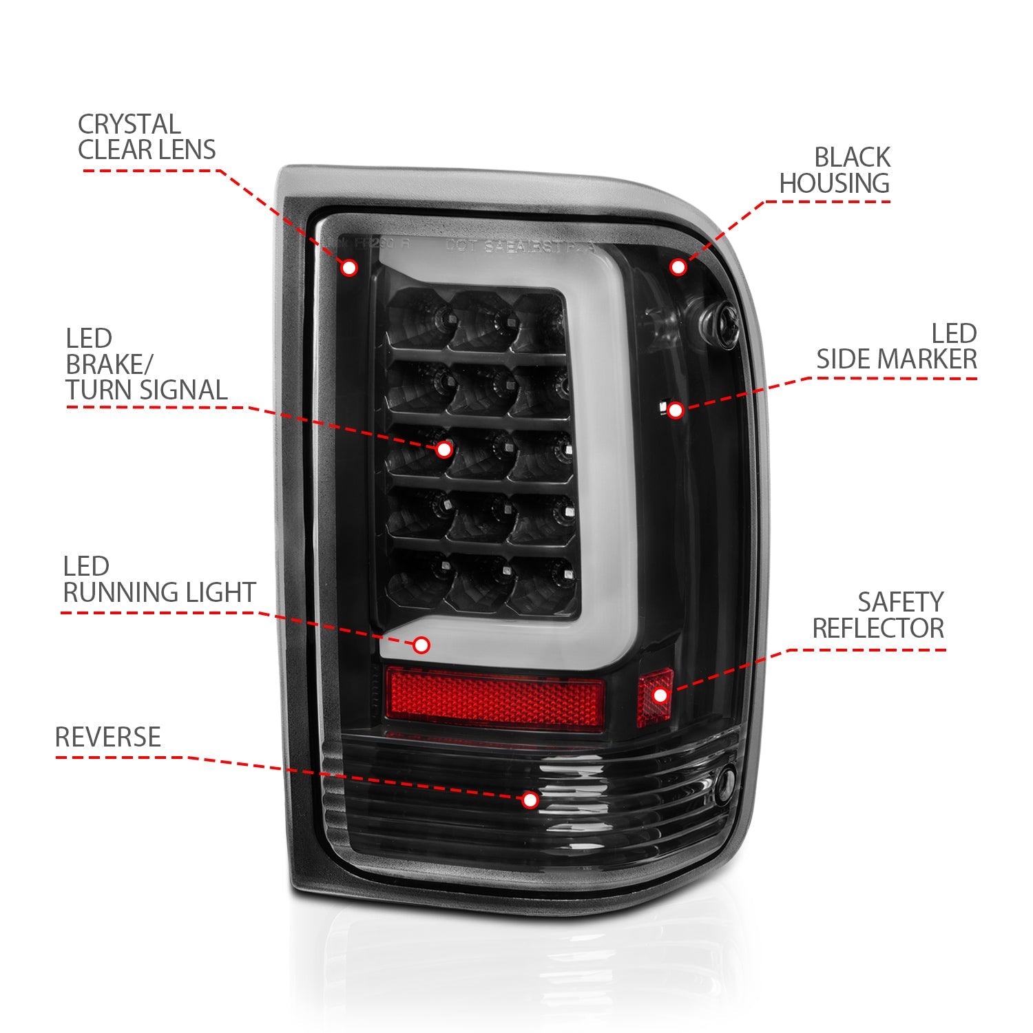FORD RANGER 93-97 LED C BAR TAIL LIGHTS BLACK CLEAR LENS