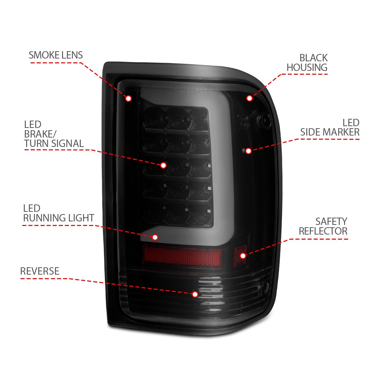FORD RANGER 93-97 LED C BAR TAIL LIGHTS BLACK SMOKE LENS