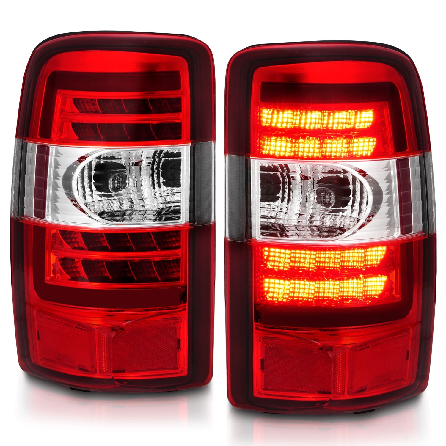 CHEVY TAHOE/SUBURBAN / GMC YUKON/XL/DENALI 00-06 LED TAIL LIGHTS CHROME RED/CLEAR LENS