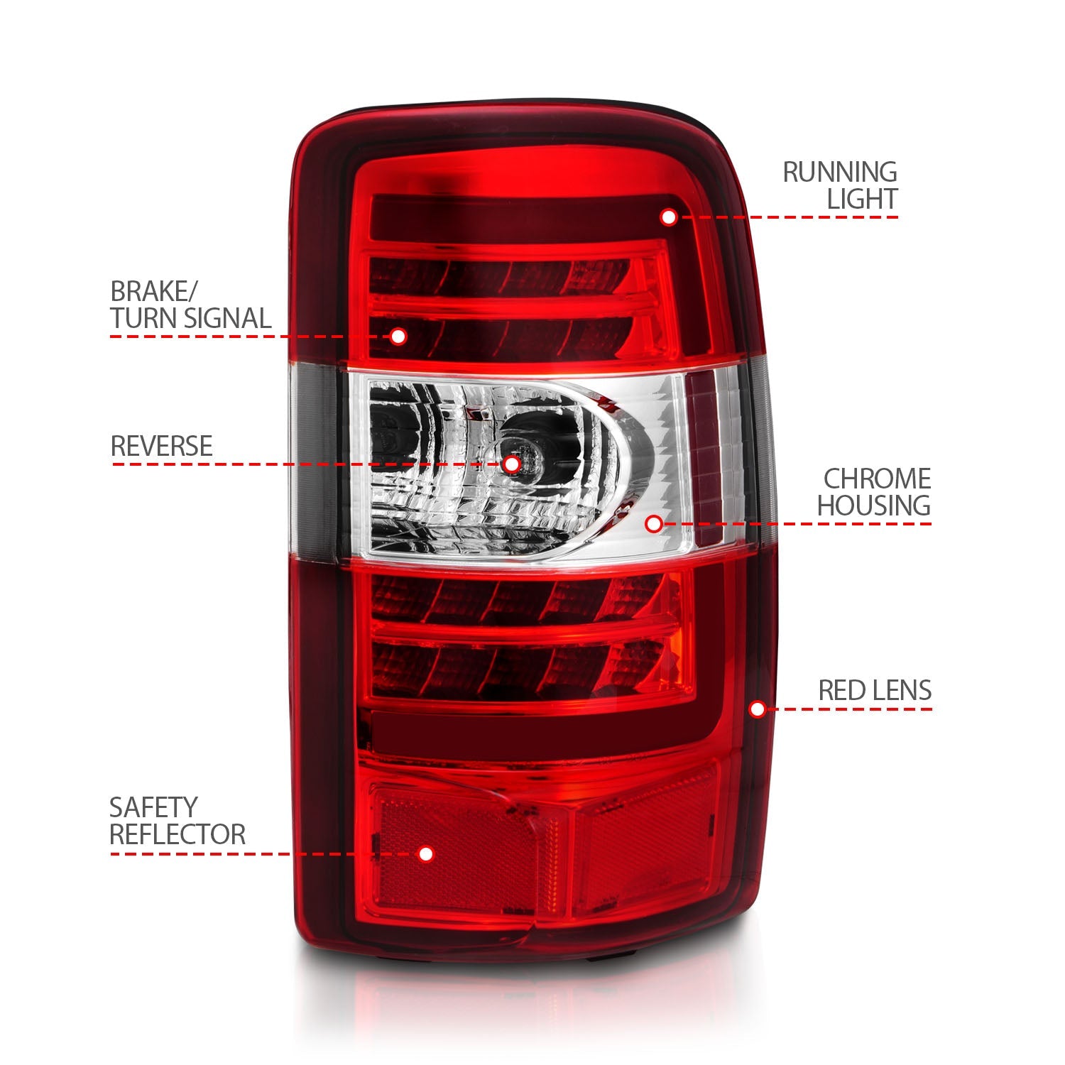 CHEVY TAHOE/SUBURBAN / GMC YUKON/XL/DENALI 00-06 LED TAIL LIGHTS CHROME RED/CLEAR LENS