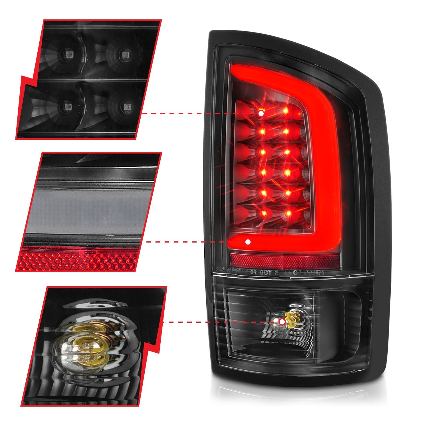 DODGE RAM 1500 02-06 / RAM 2500/3500 03-06 LED C BAR TAIL LIGHTS BLACK