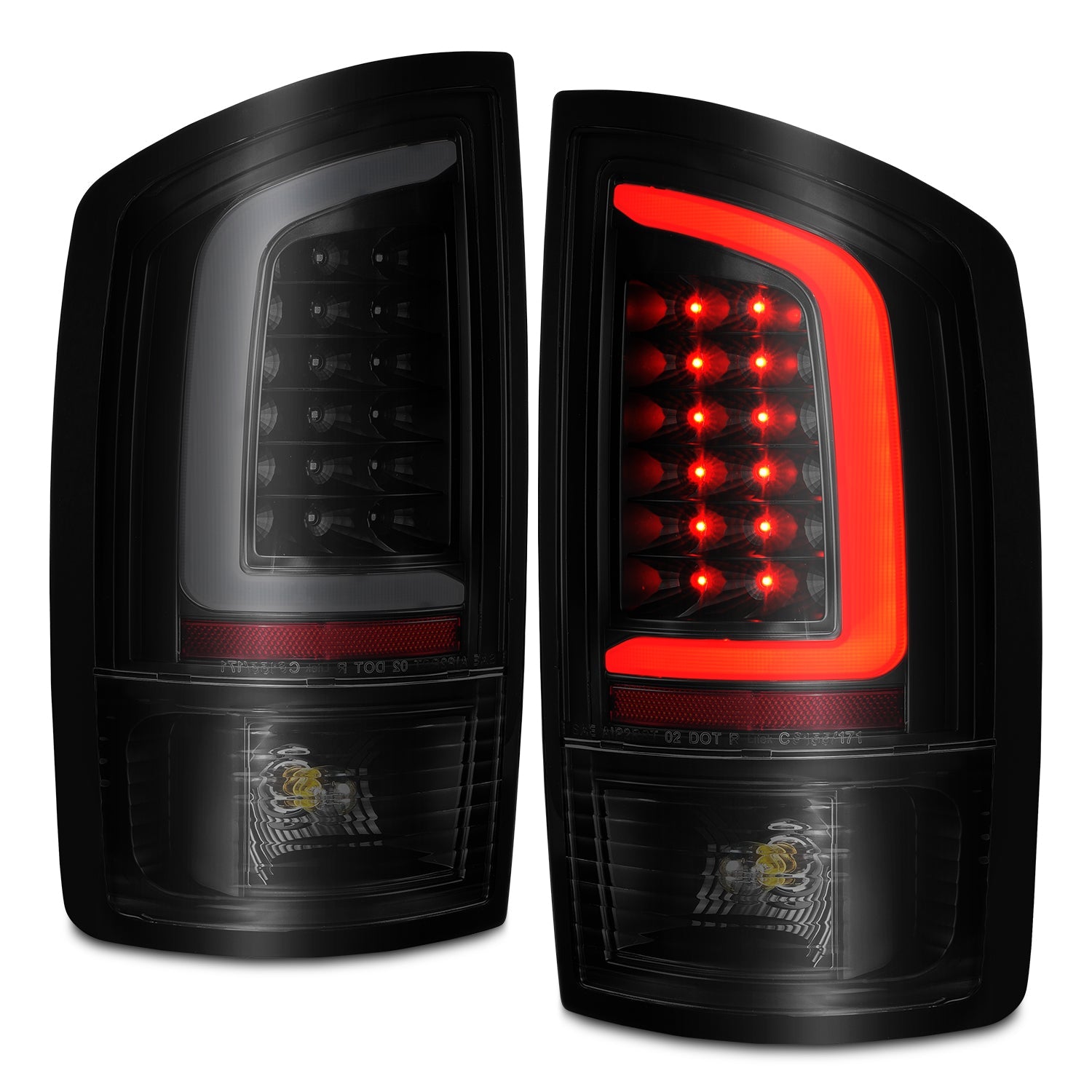 DODGE RAM 1500 02-06 / RAM 2500/3500 03-06 LED C BAR TAIL LIGHTS BLACK SMOKE LENS