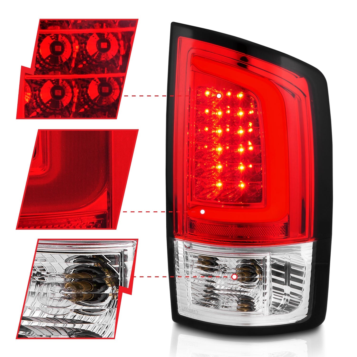 DODGE RAM 1500 02-06 / RAM 2500/3500 03-06 LED C BAR TAIL LIGHTS CHROME RED/CLEAR LENS