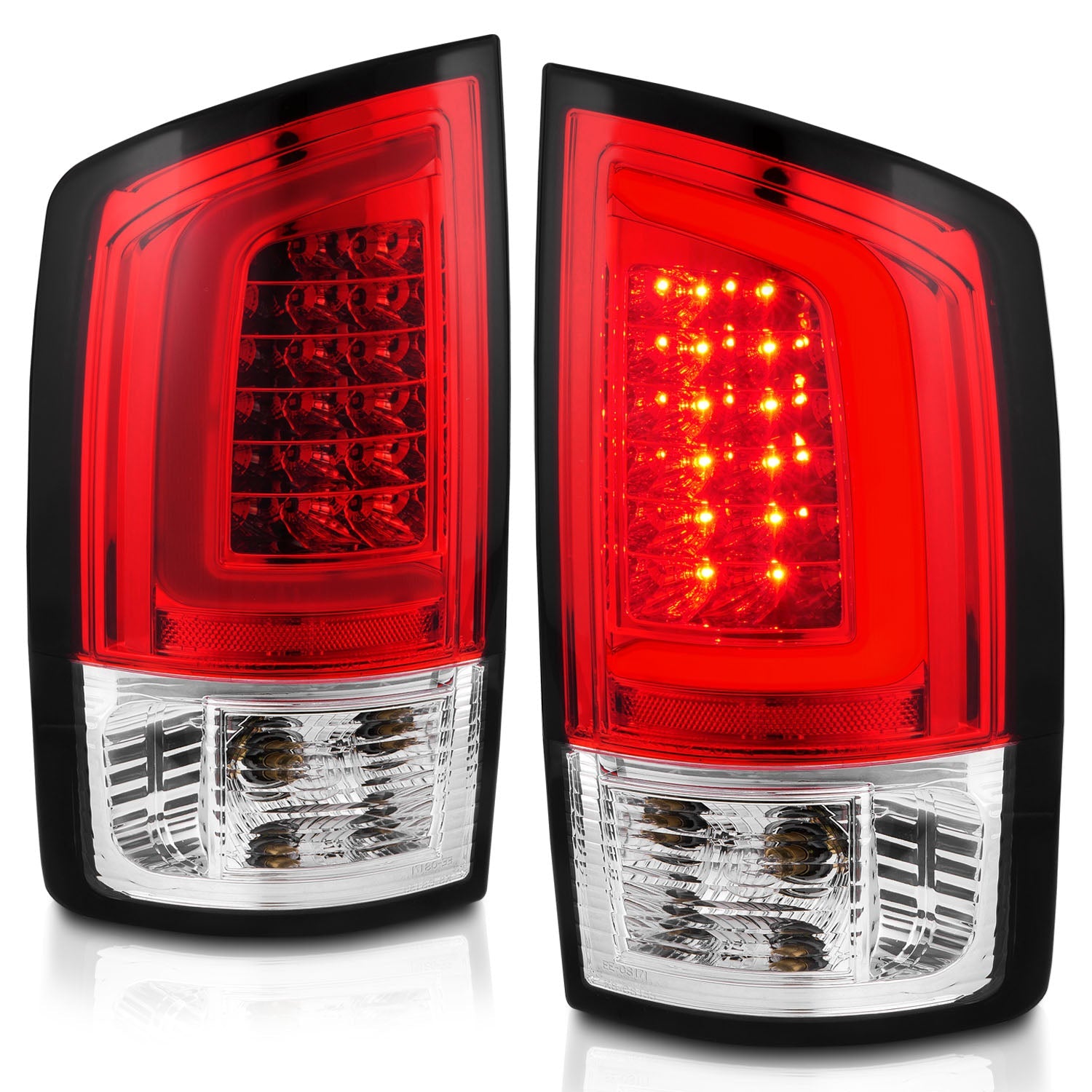 DODGE RAM 1500 02-06 / RAM 2500/3500 03-06 LED C BAR TAIL LIGHTS CHROME RED/CLEAR LENS