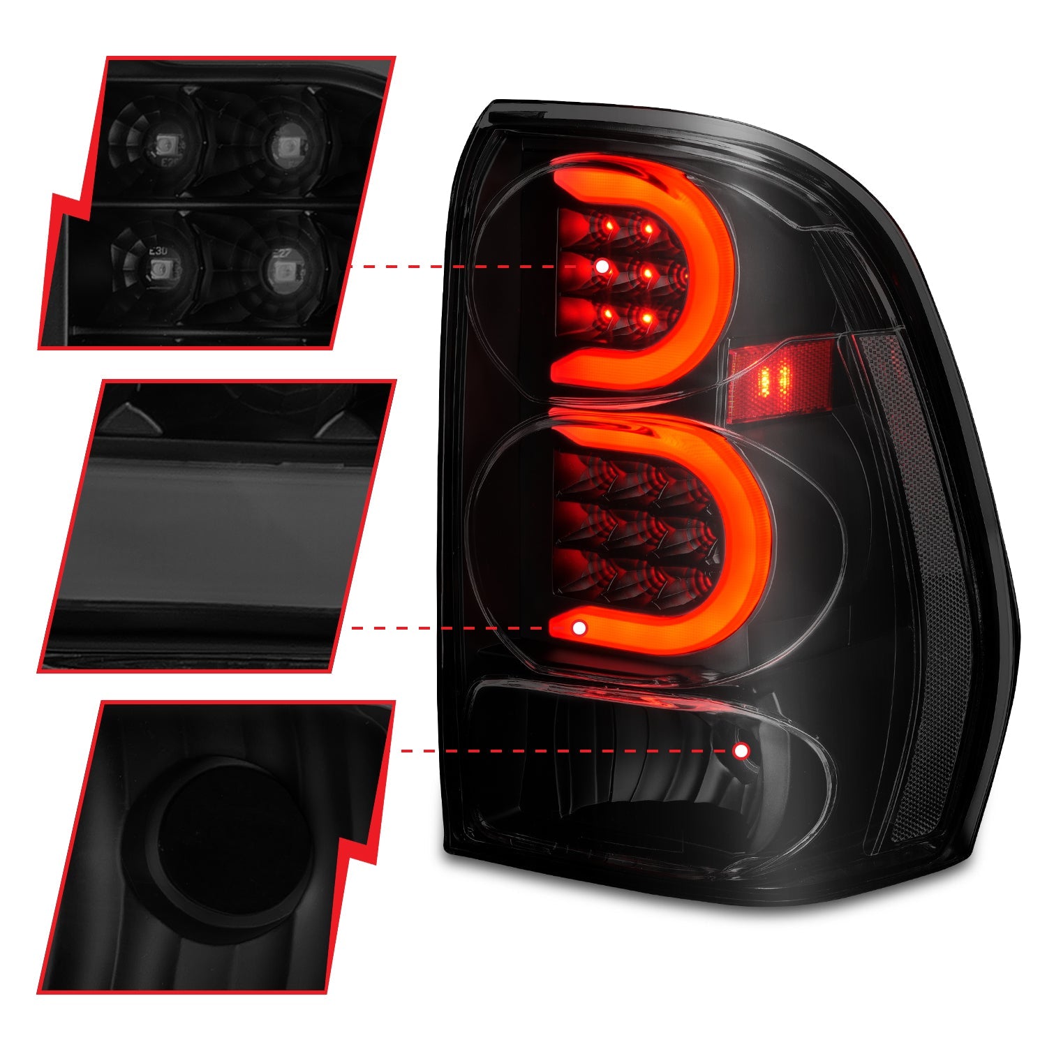 CHEVY TRAILBLAZER 02-09 LED C BAR STYLE TAIL LIGHTS BLACK SMOKE LENS