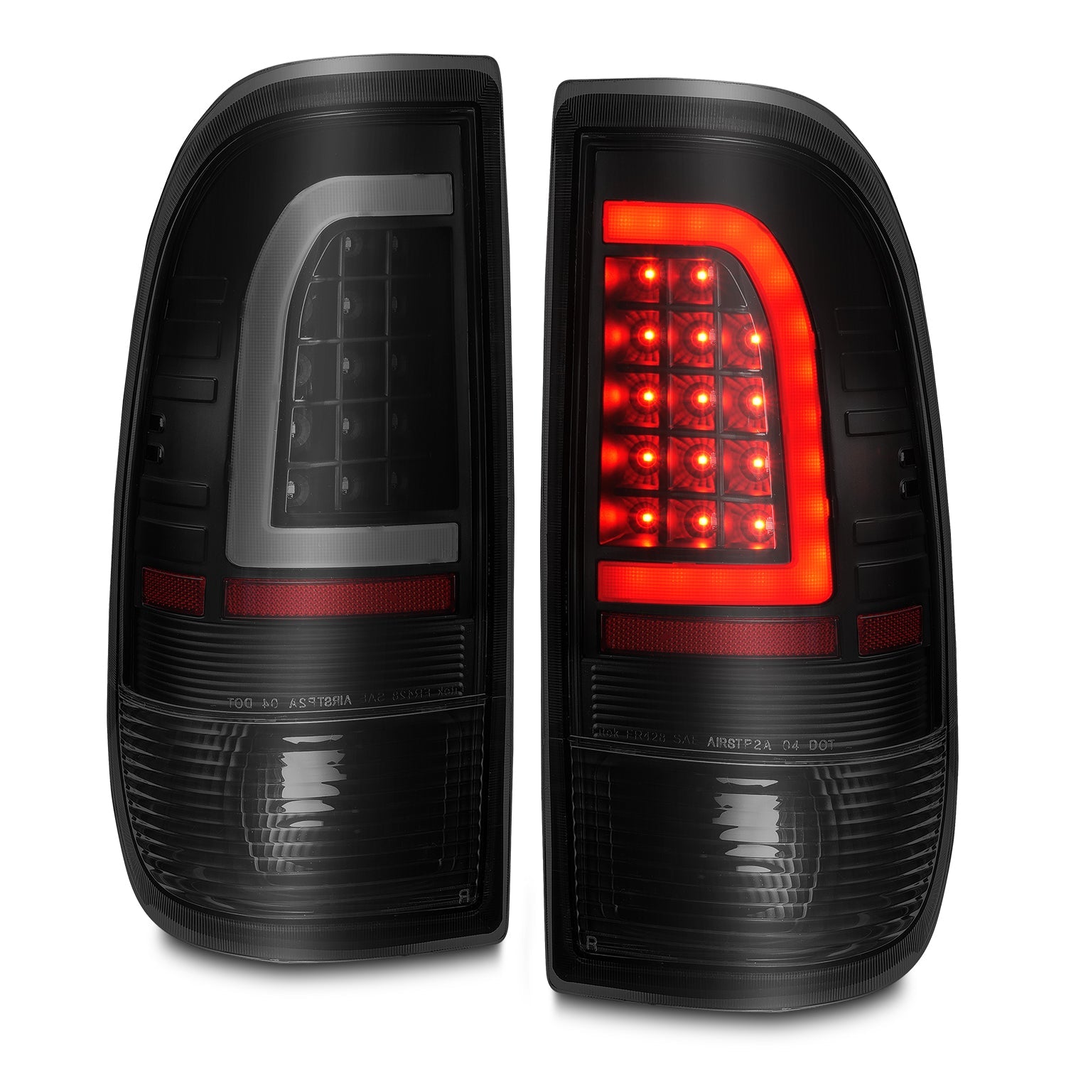 FORD F-150/250 97-03 LIGHTDUTY / F-250/F-350 SUPERDUTY 99-07 LED C BAR TAIL LIGHTS BLACK SMOKE LENS