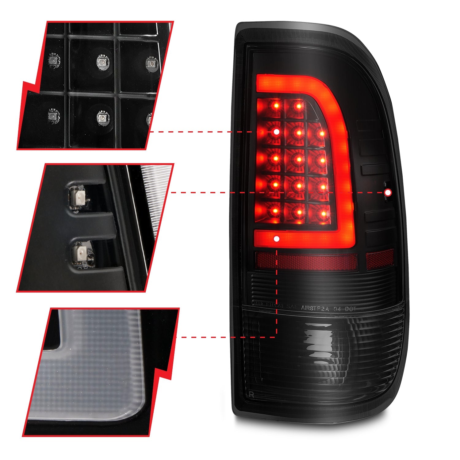 FORD F-150/250 97-03 LIGHTDUTY / F-250/F-350 SUPERDUTY 99-07 LED C BAR TAIL LIGHTS BLACK SMOKE LENS