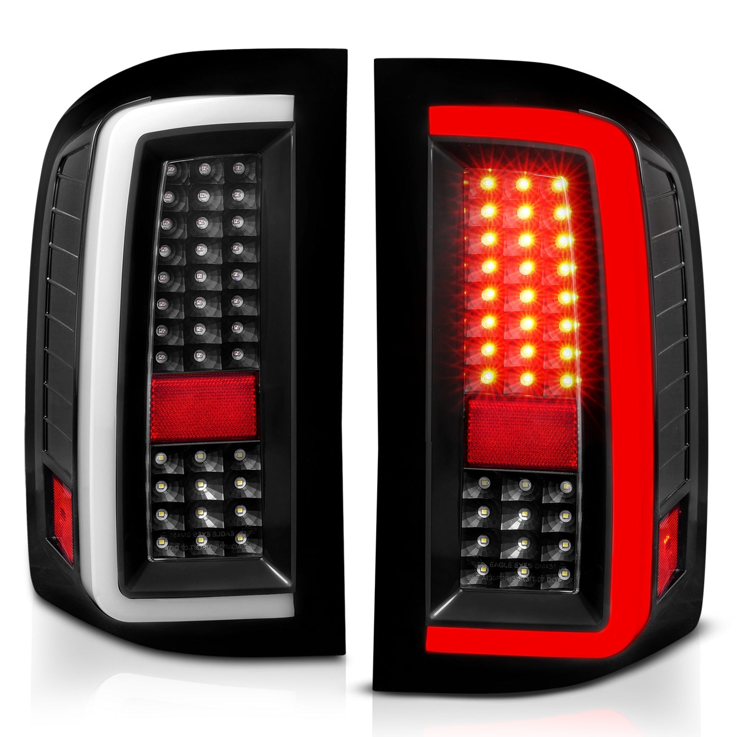CHEVY SILVERADO 1500 07-13 / 2500HD/3500HD 07-14 FULL LED C BAR STYLE TAIL LIGHTS BLACK CLEAR LENS