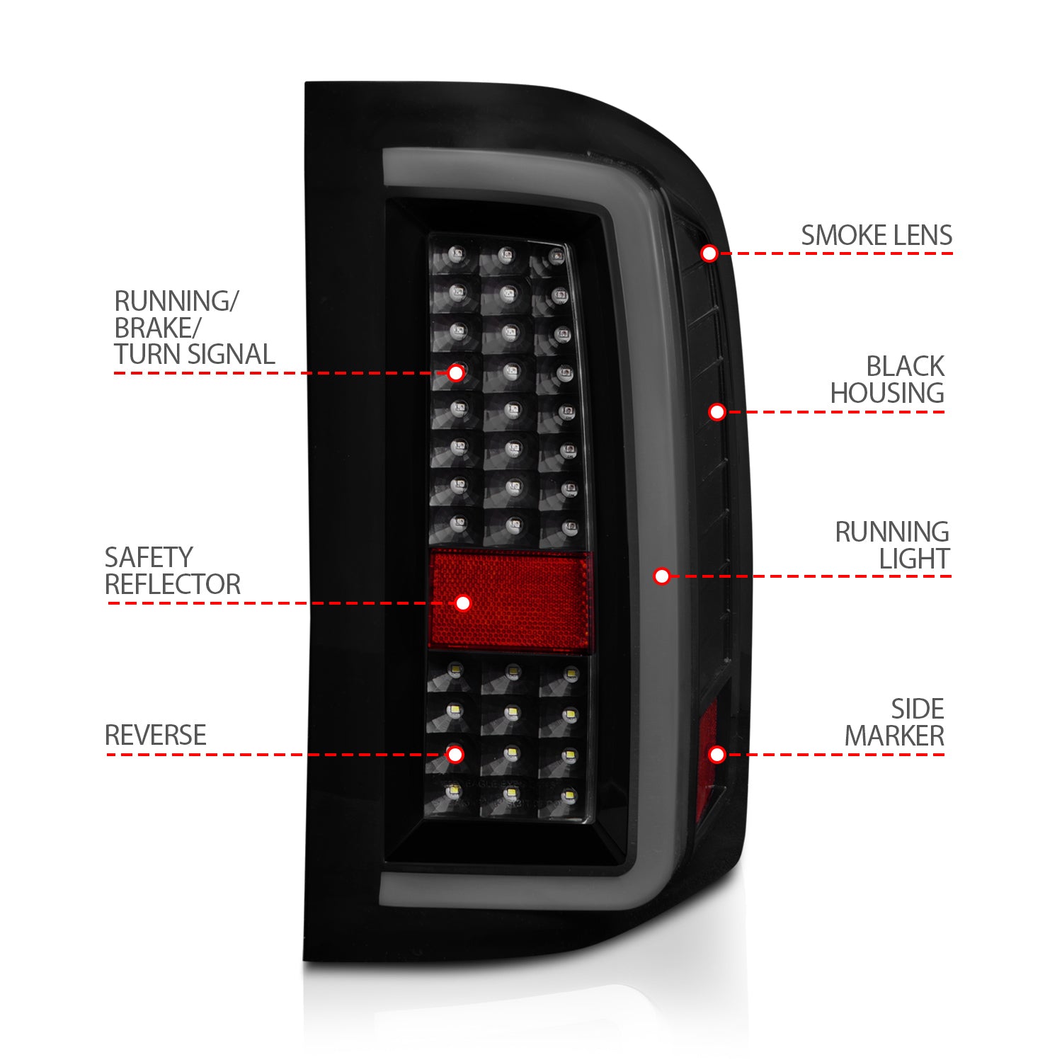 CHEVY SILVERADO 1500 07-13 / 2500HD/3500HD 07-14 FULL LED C BAR STYLE TAIL LIGHTS G5 BLACK SMOKE LENS