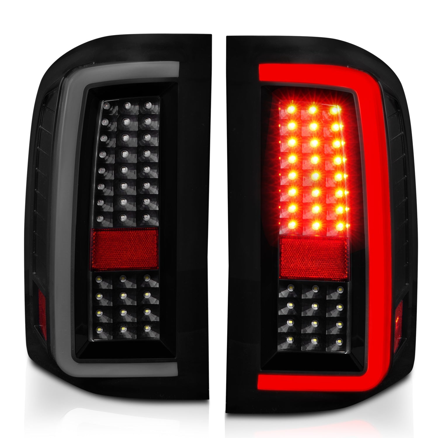 CHEVY SILVERADO 1500 07-13 / 2500HD/3500HD 07-14 FULL LED C BAR STYLE TAIL LIGHTS G5 BLACK SMOKE LENS