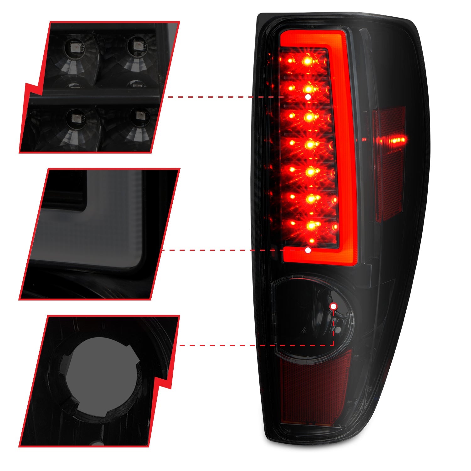 CHEVY COLORADO 04-12 / GMC CANYON 04-12 LED C BAR STYLE TAIL LIGHTS BLACK SMOKE LENS