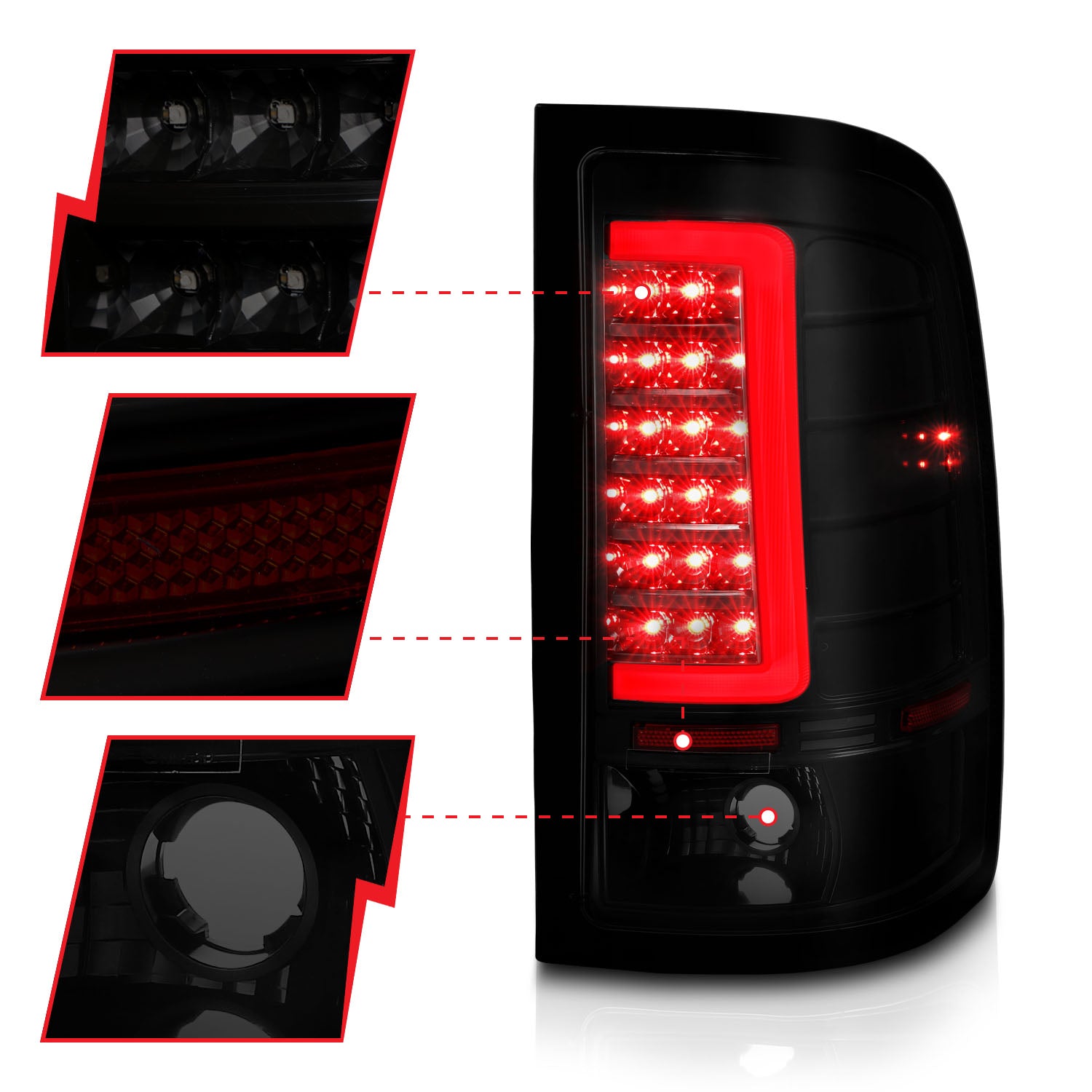 GMC SIERRA 1500 07-13 (EXCEPT 07 CLASSIC) / SIERRA 2500HD/3500HD 07-14 (SINGLE REAR WHEEL) LED C BAR TAIL LIGHTS BLACK SMOKE LENS