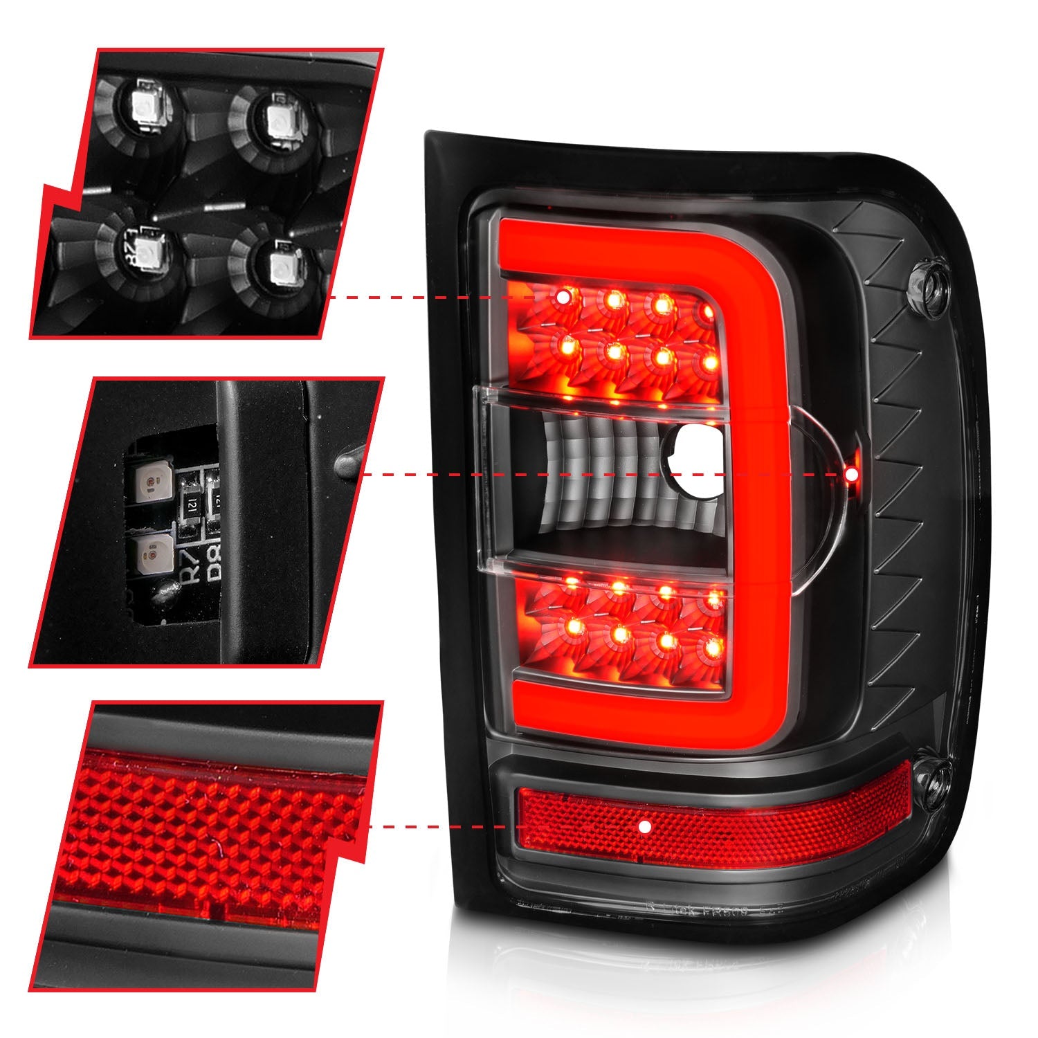 FORD RANGER 01-11 LED C-BAR STYLE TAIL LIGHTS BLACK CLEAR LENS (NOT FOR 05-07 STX MODELS)
