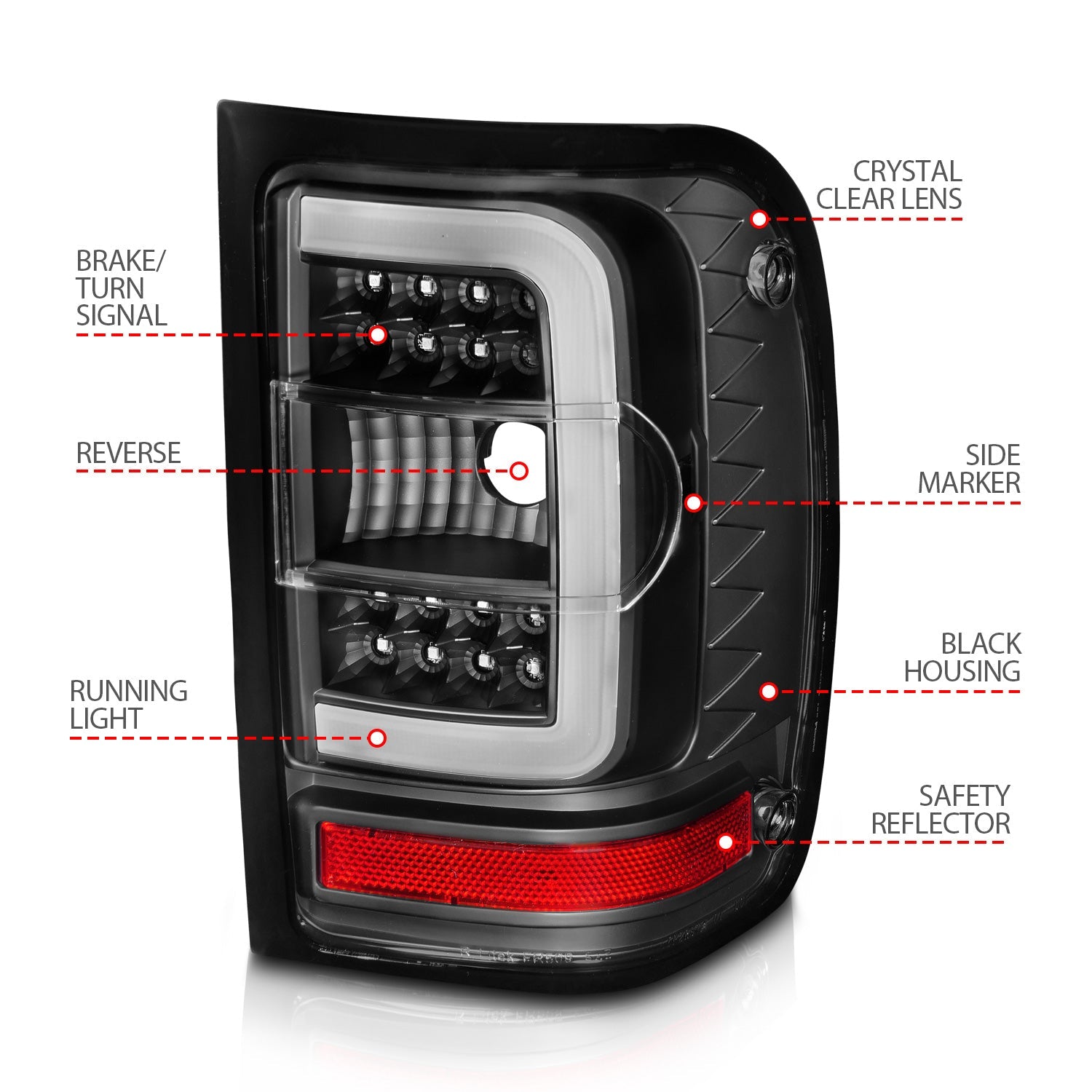 FORD RANGER 01-11 LED C-BAR STYLE TAIL LIGHTS BLACK CLEAR LENS (NOT FOR 05-07 STX MODELS)