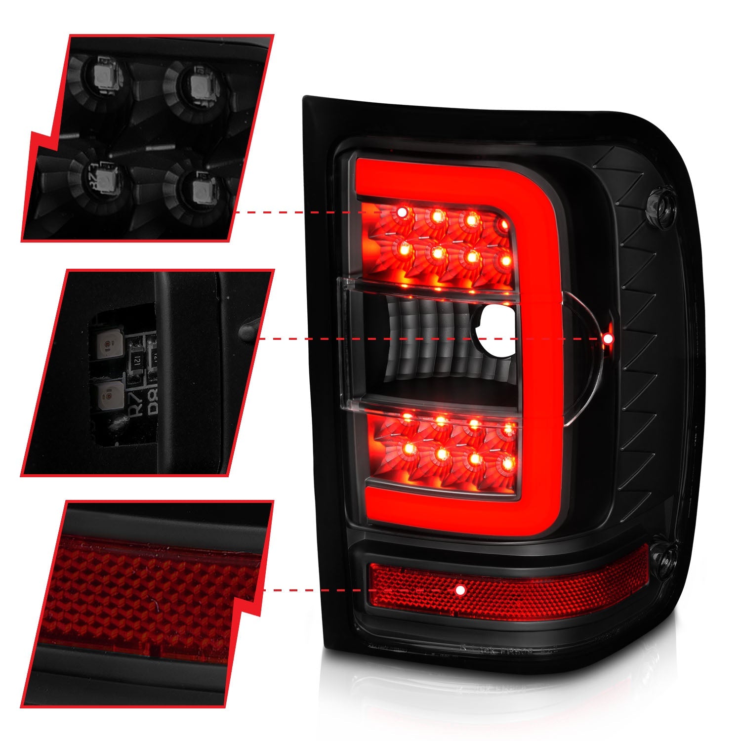 FORD RANGER 01-11 LED C-BAR STYLE TAIL LIGHTS BLACK SMOKE LENS (NOT FOR 05-07 STX MODELS)