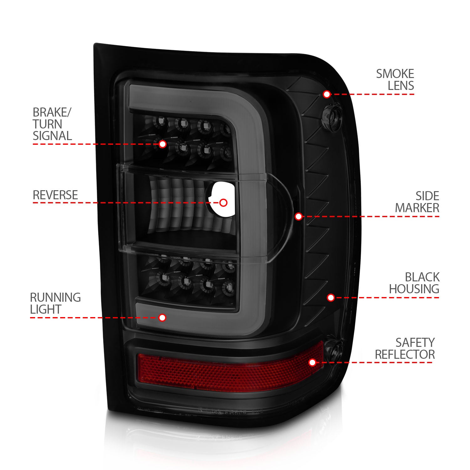 FORD RANGER 01-11 LED C-BAR STYLE TAIL LIGHTS BLACK SMOKE LENS (NOT FOR 05-07 STX MODELS)
