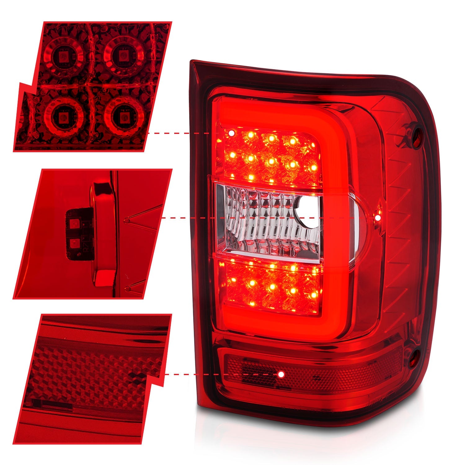 FORD RANGER 01-11 LED C BAR TAIL LIGHTS CHROME RED/CLEAR LENS (NOT FOR 05-07 STX MODELS)