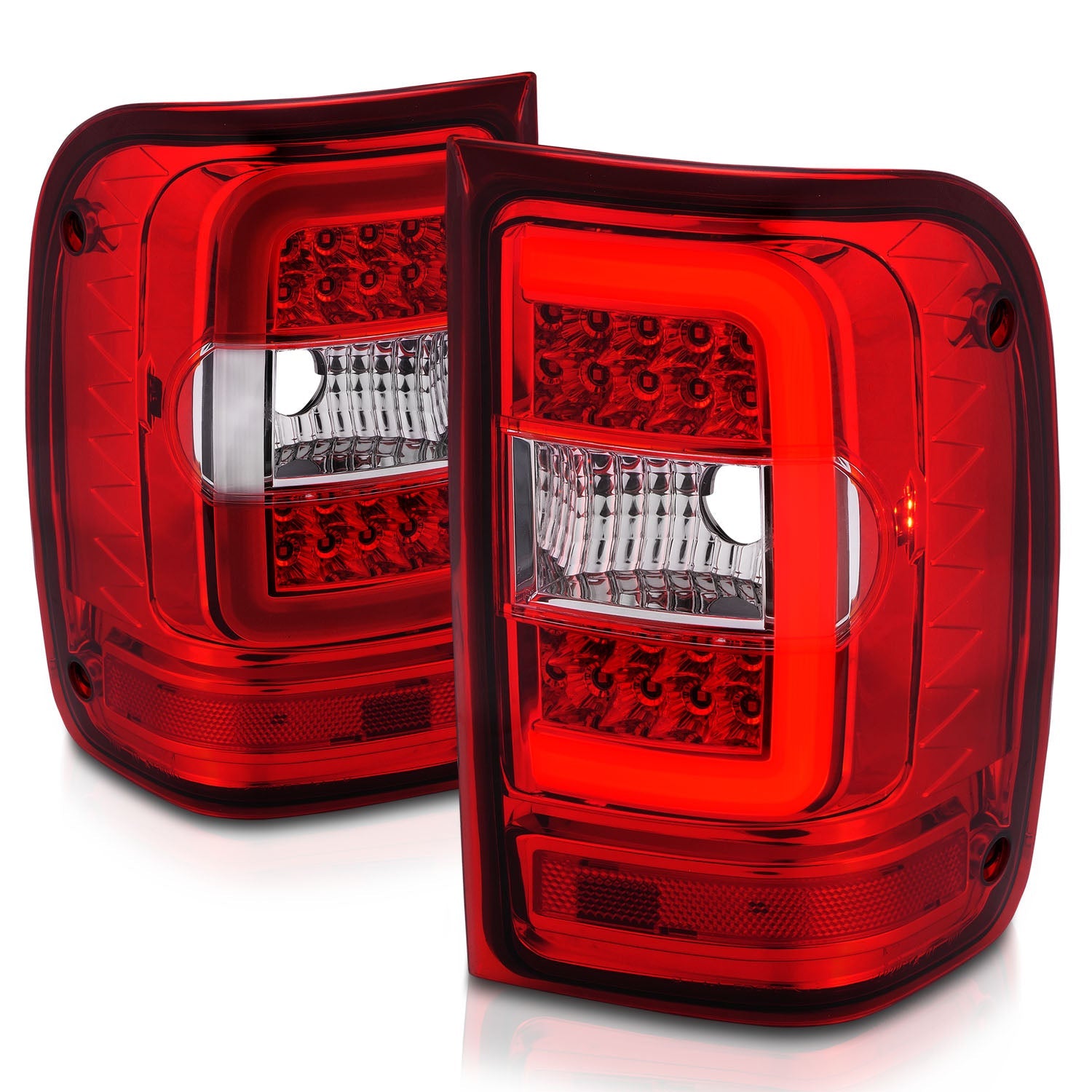 FORD RANGER 01-11 LED C BAR TAIL LIGHTS CHROME RED/CLEAR LENS (NOT FOR 05-07 STX MODELS)