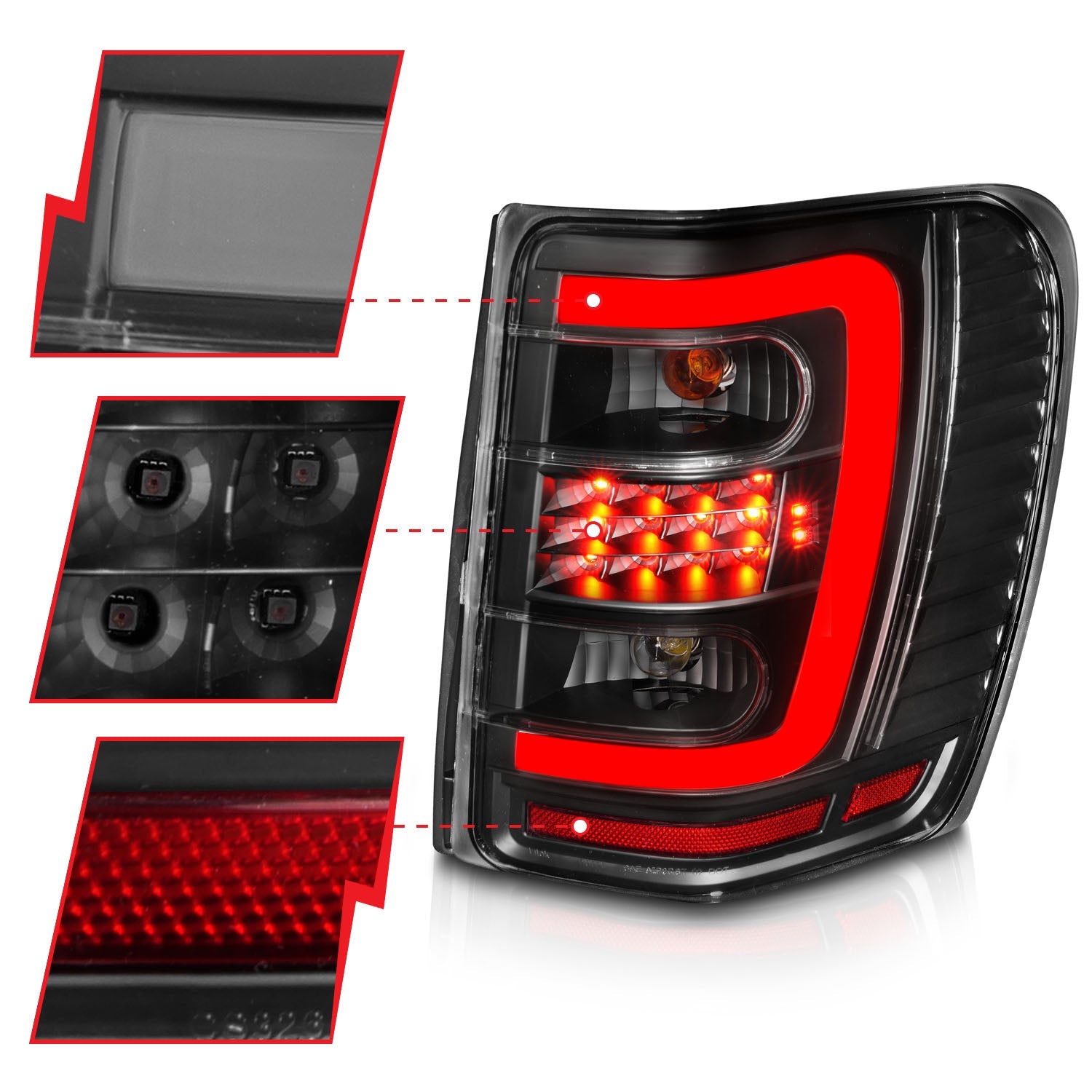 JEEP GRAND CHEROKEE 99-04 LED C BAR TAIL LIGHTS BLACK CLEAR LENS