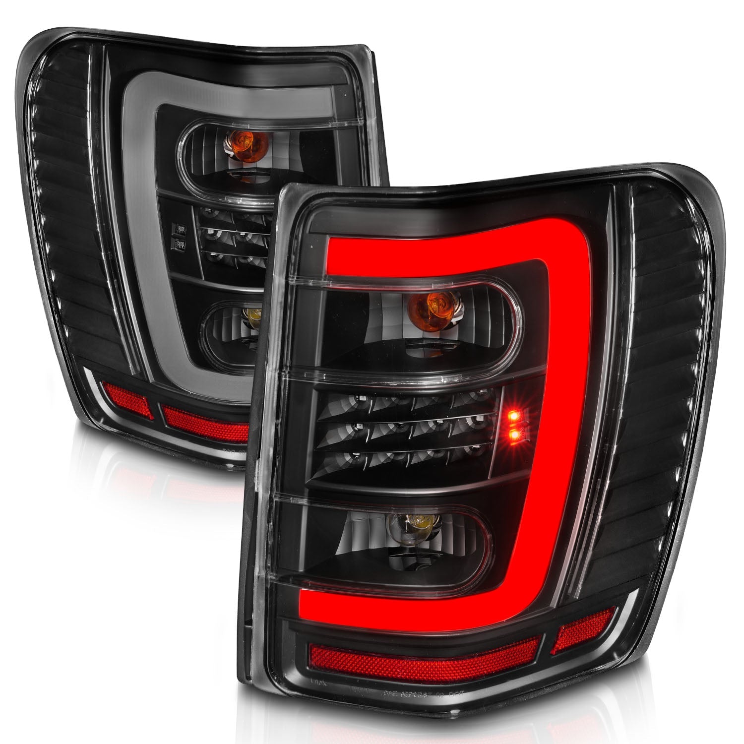 JEEP GRAND CHEROKEE 99-04 LED C BAR TAIL LIGHTS BLACK CLEAR LENS