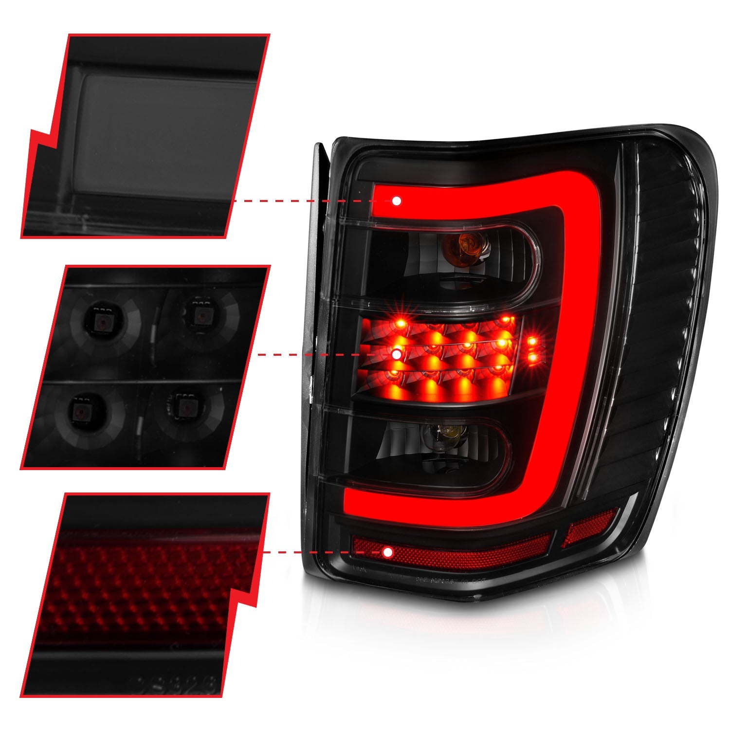 JEEP GRAND CHEROKEE 99-04 LED C BAR TAIL LIGHTS BLACK SMOKE LENS