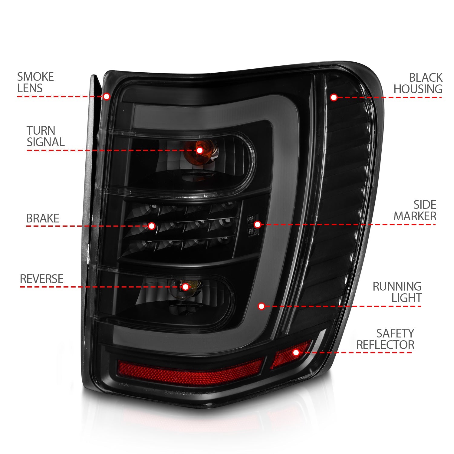 JEEP GRAND CHEROKEE 99-04 LED C BAR TAIL LIGHTS BLACK SMOKE LENS