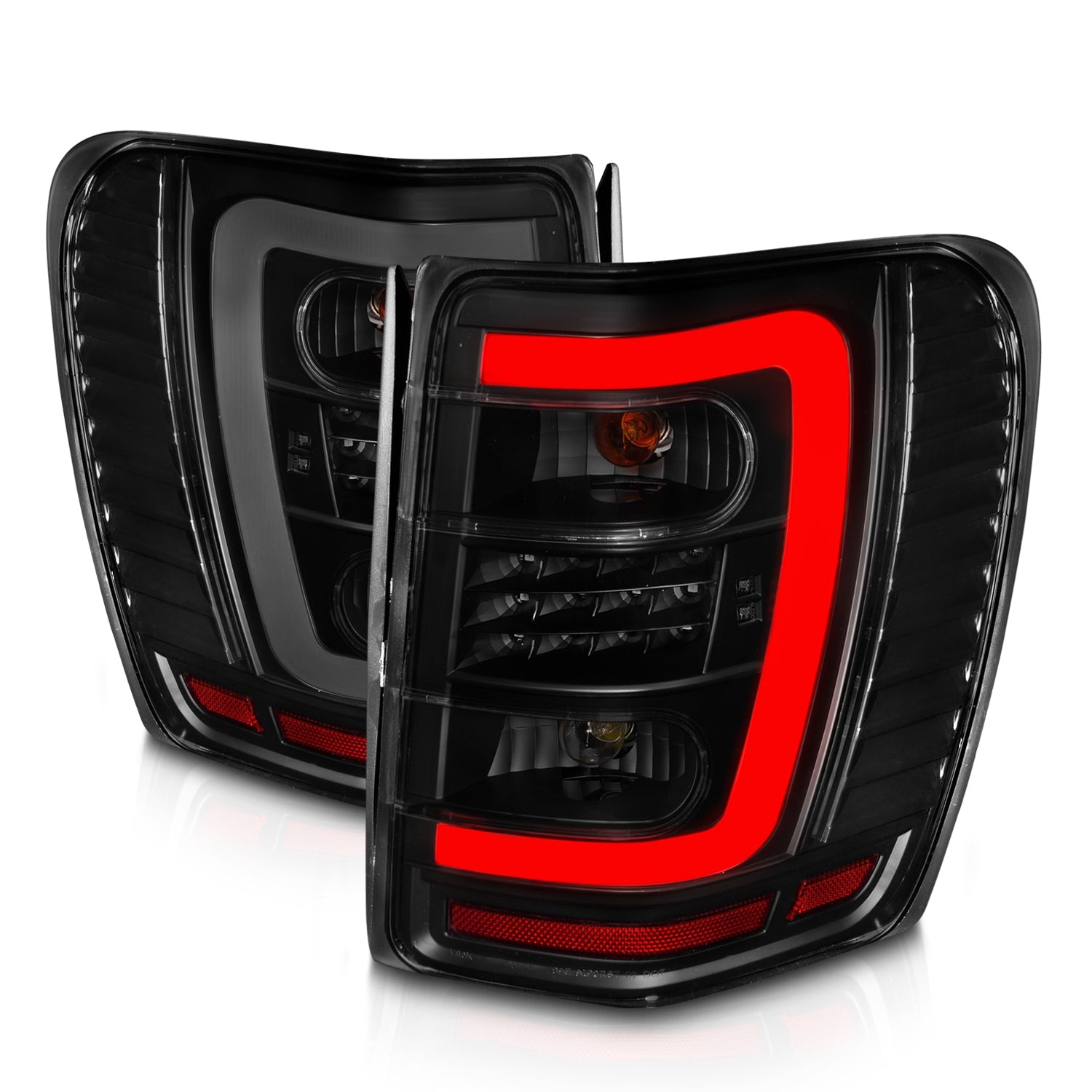 JEEP GRAND CHEROKEE 99-04 LED C BAR TAIL LIGHTS BLACK SMOKE LENS