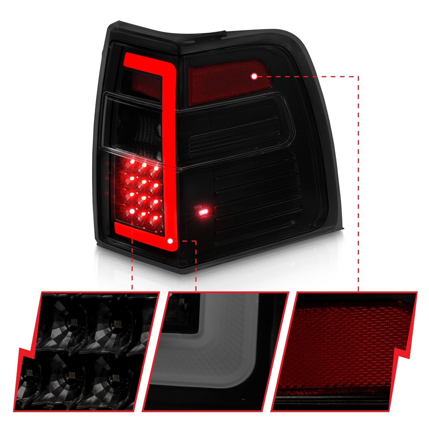 FORD EXPEDITION 07-17 LED C BAR TAIL LIGHTS BLACK SMOKE LENS W/ SEQUENTIAL SIGNAL