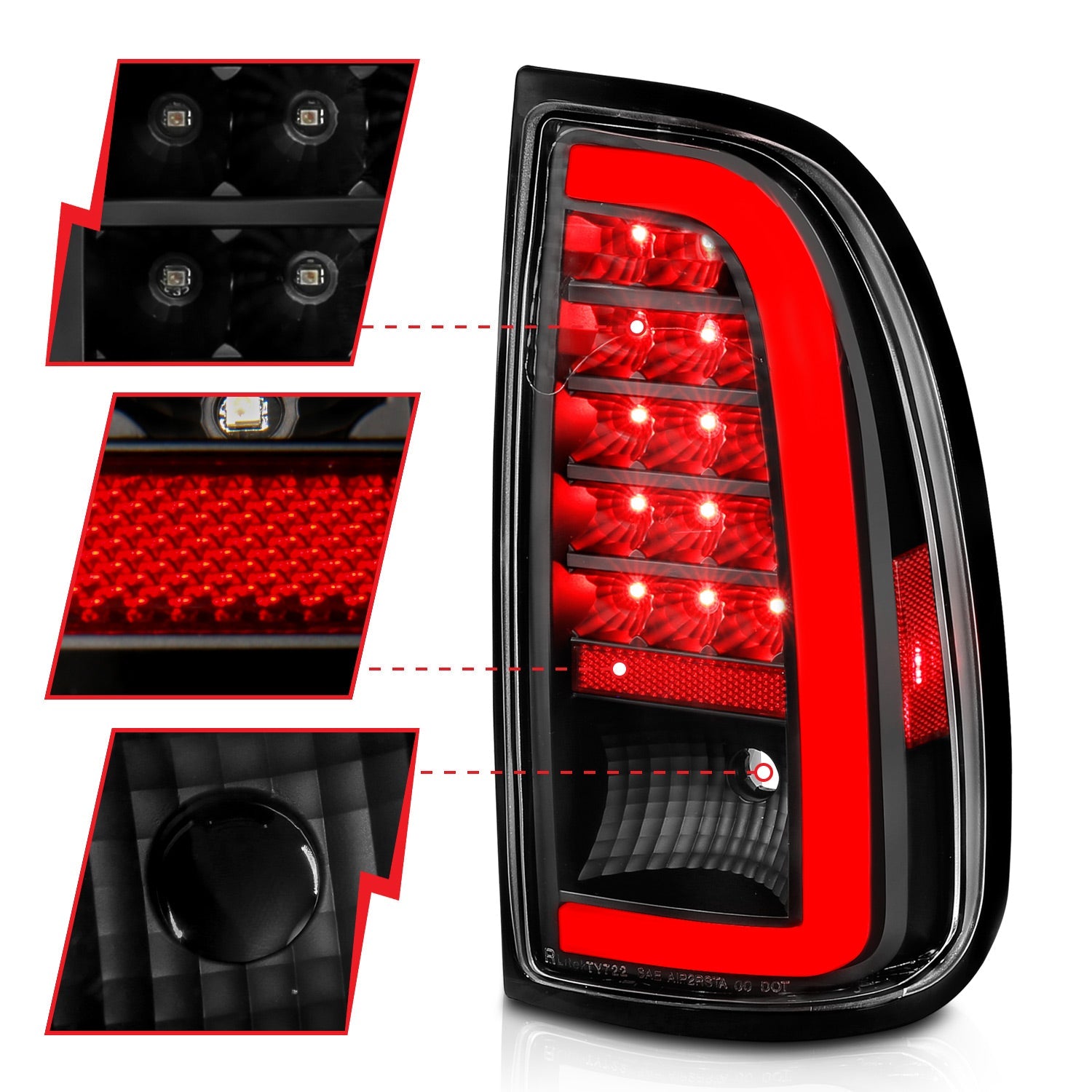 TOYOTA TUNDRA 00-06 LED LIGHT BAR TAIL LIGHTS BLACK CLEAR LENS(STD BED REGULAR CAB, ACCESS CAB)