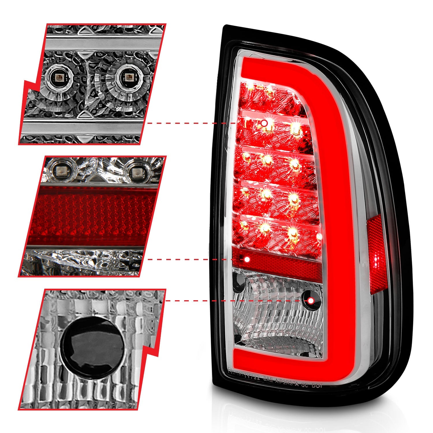 TOYOTA TUNDRA 00-06 LED C-BAR STYLE TAIL LIGHTS CHROME (STD BED REGULAR CAB, ACCESS CAB)